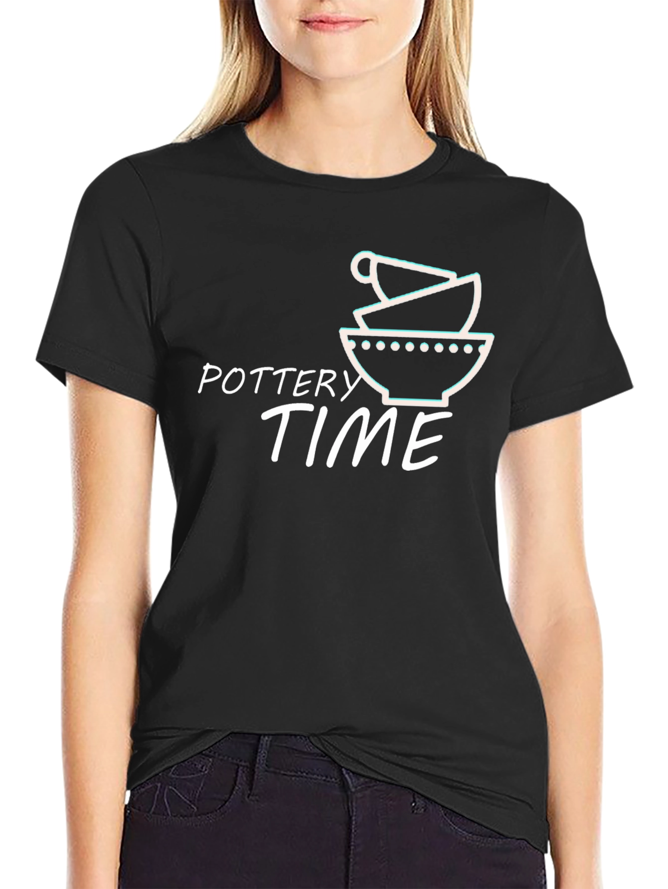 Black Pottery Time Graphic Tee - Black Cotton T-Shirt view 2