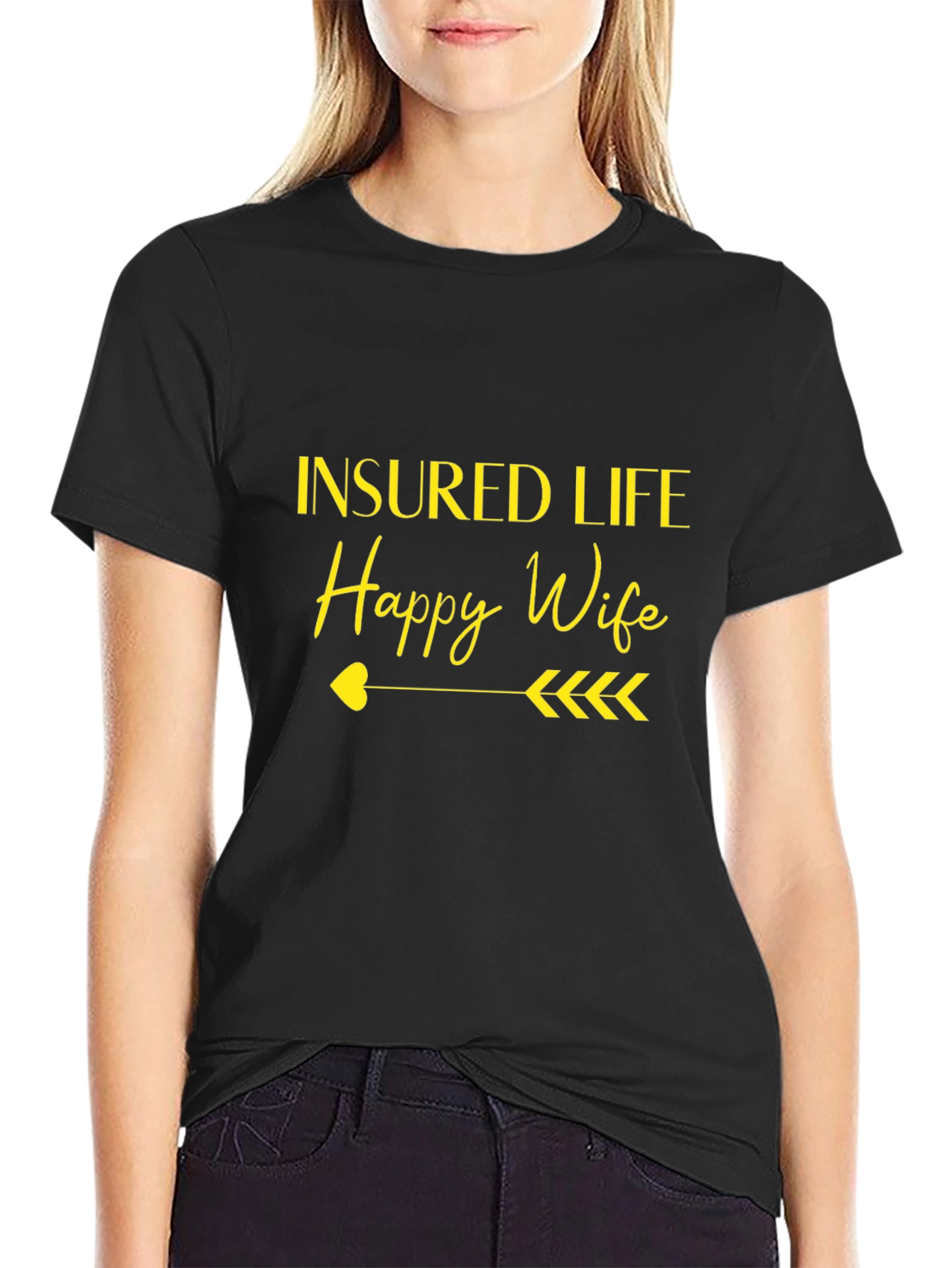 Black Insured Life Happy Wife Black Graphic Tee view 2