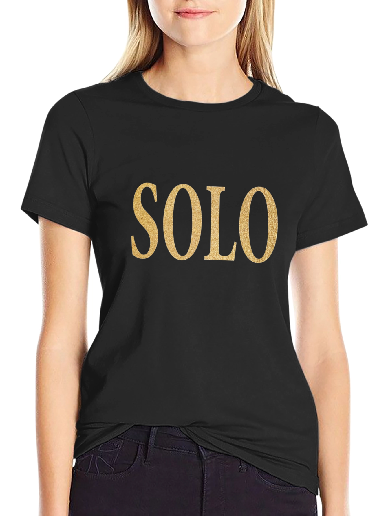 Black Solo Gold Lettering Black T-Shirt view 2