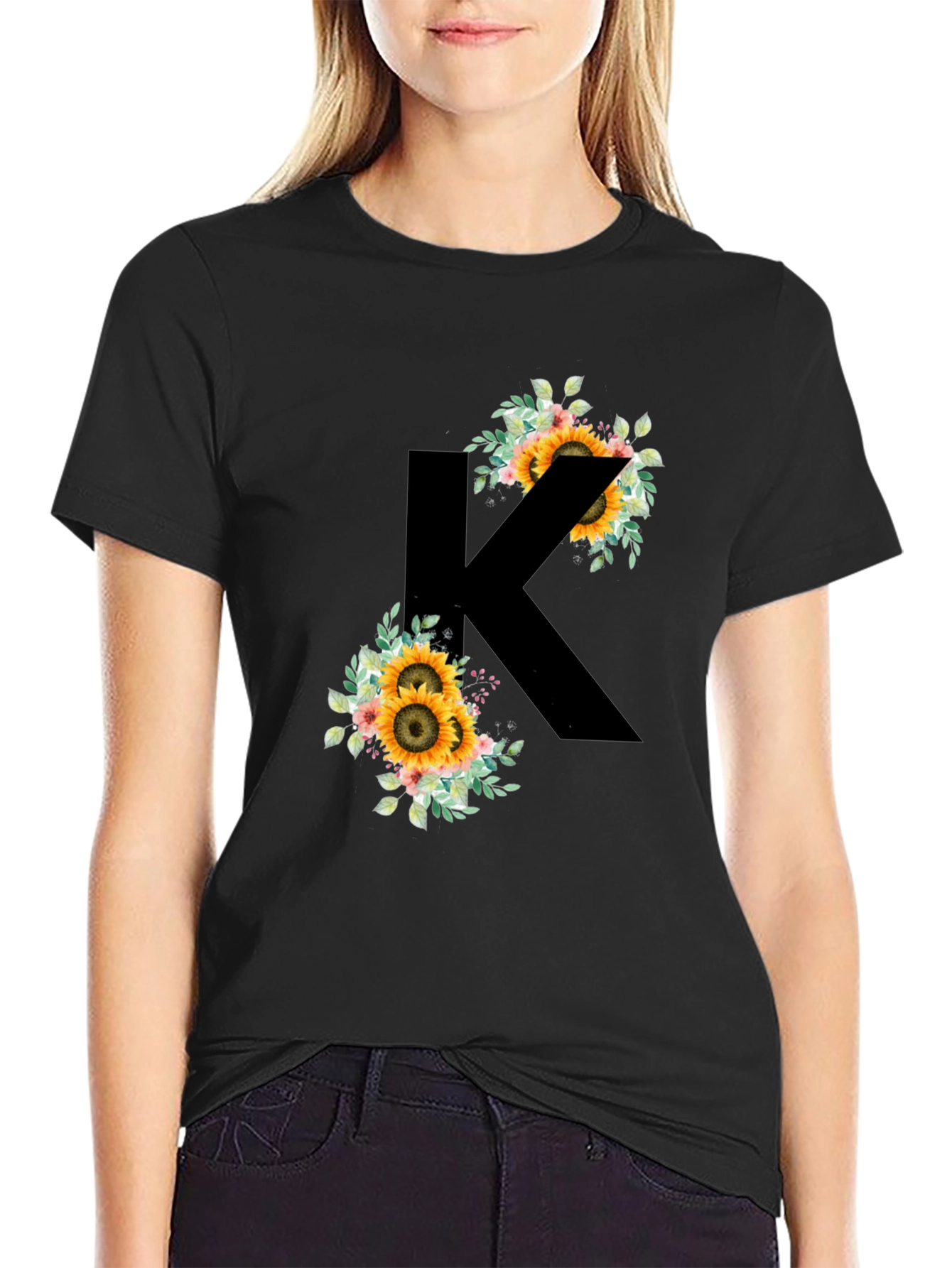 Sunflower Letter K Black T-Shirt - 2