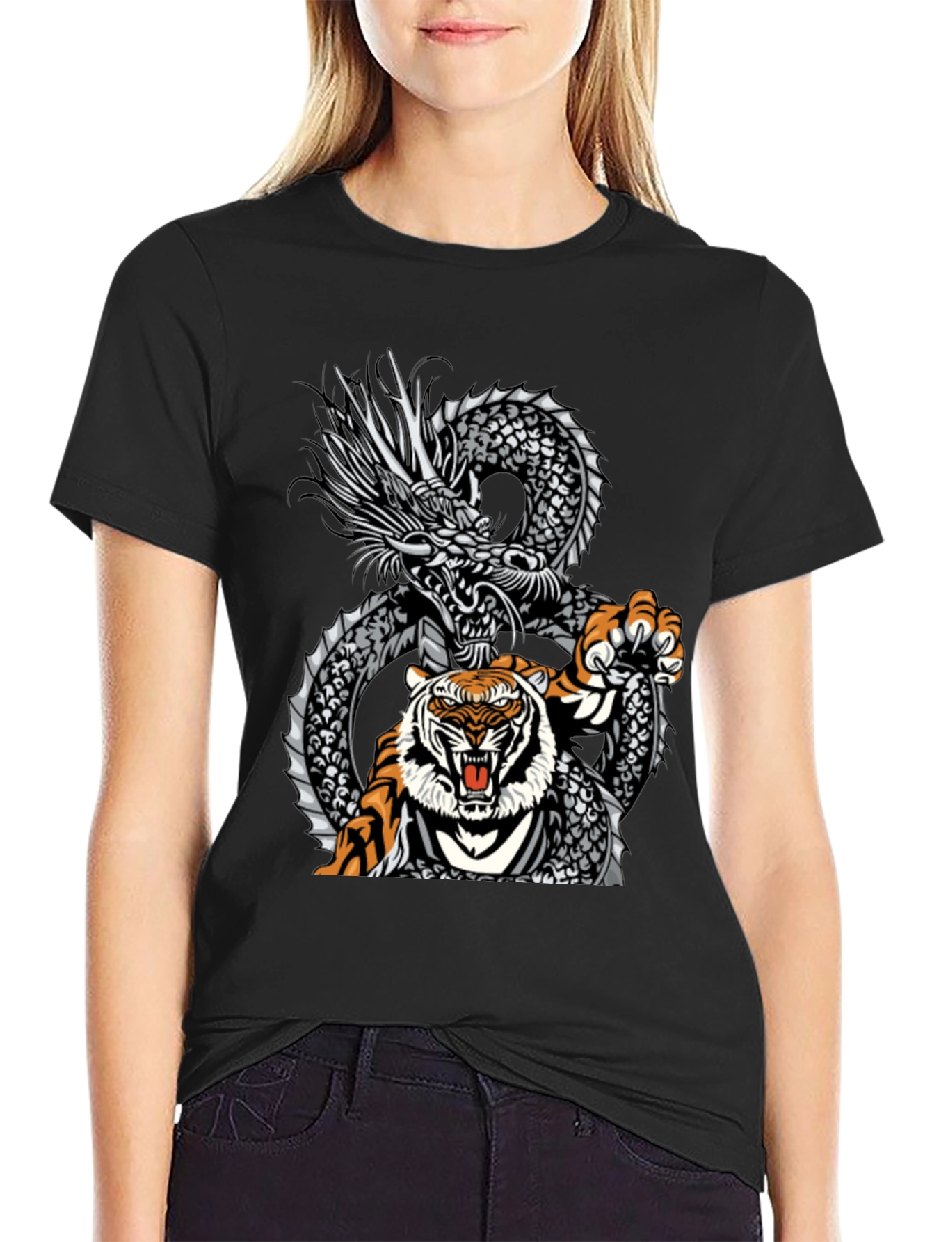 Black Dragon and Tiger Graphic Tee - Bold Streetwear view 2