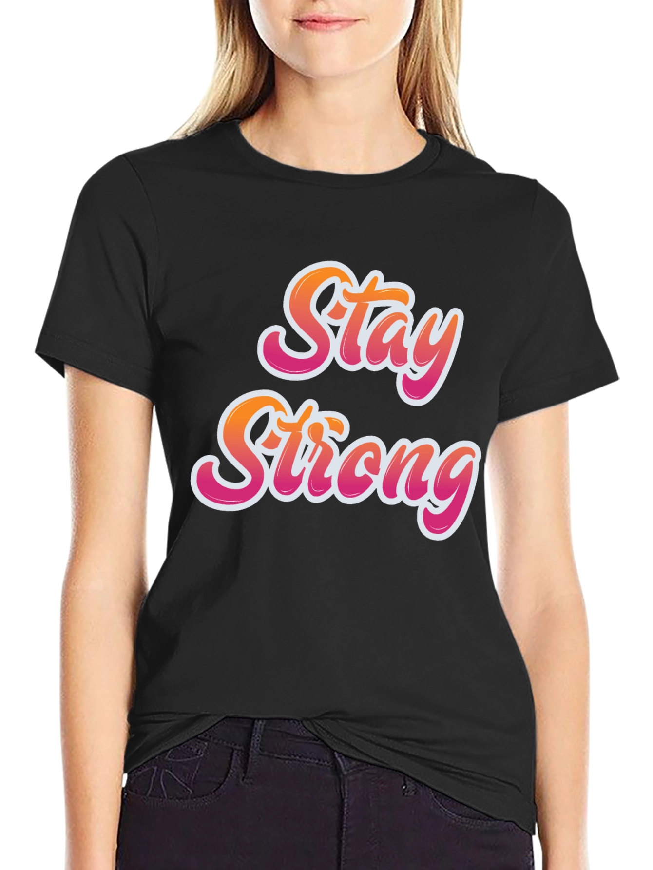 Black Stay Strong Graphic Tee - Black Cotton Comfort view 2