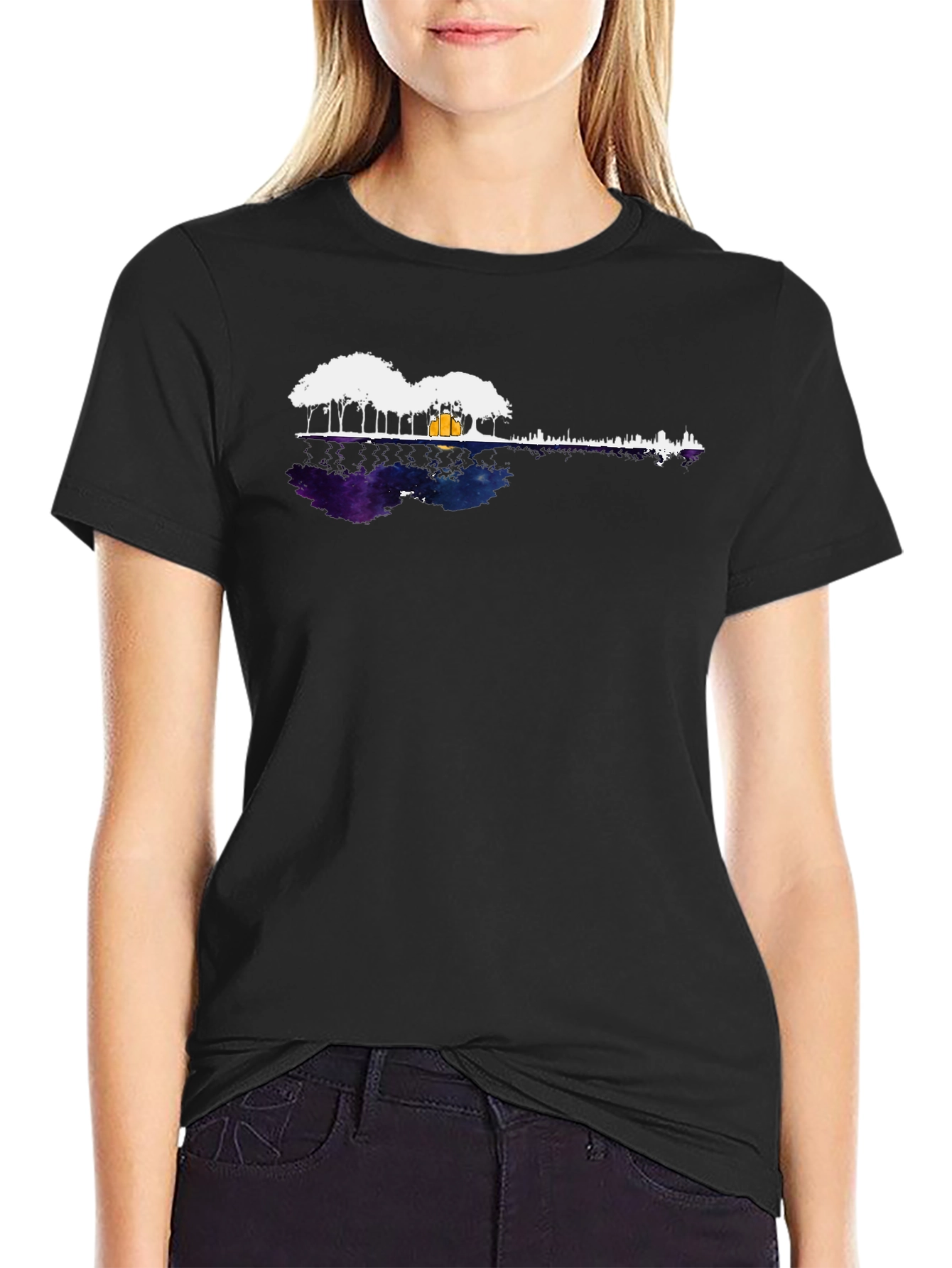Black Guitar Landscape Tee - Reflective Music Scene Shirt view 2