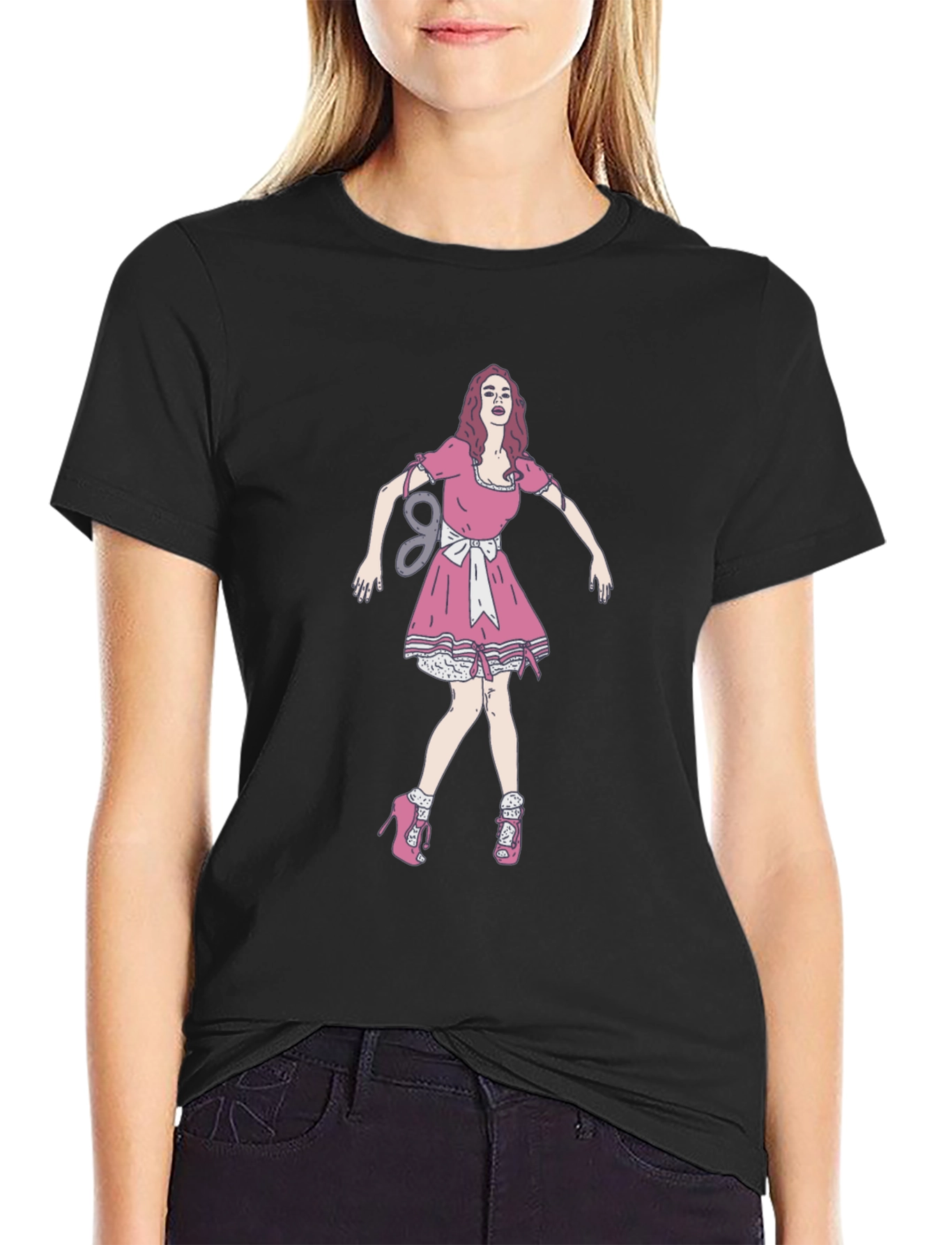 Black Black Tee with Doll Print view 2