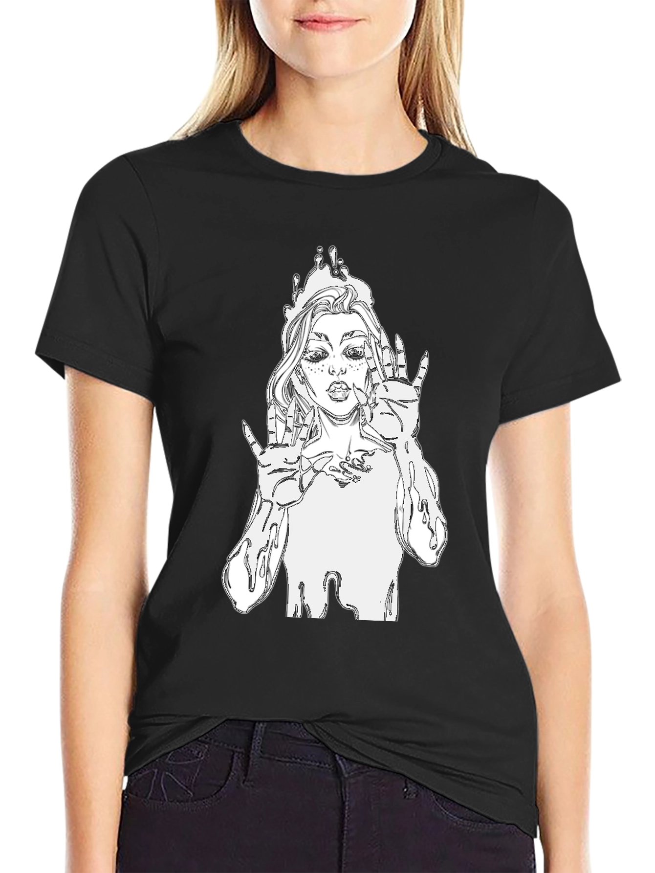 Black Unique Graphic Tee - Stylish Black Cotton T-Shirt view 2