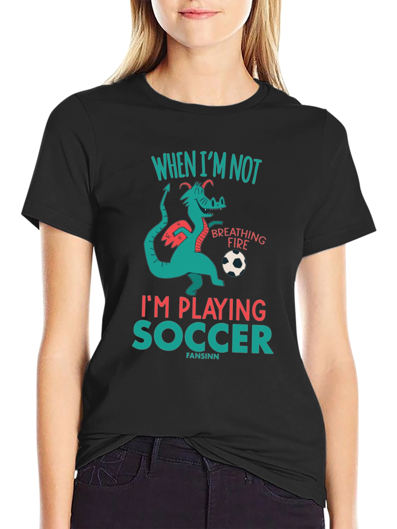 Black Dragon Soccer T-Shirt - Playful Graphic Tee view 2