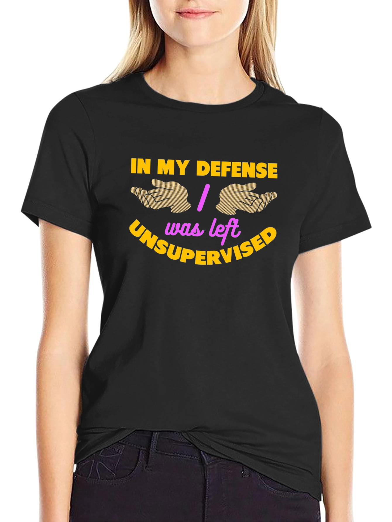 Black Funny In My Defense Unsupervised Graphic Tee view 2