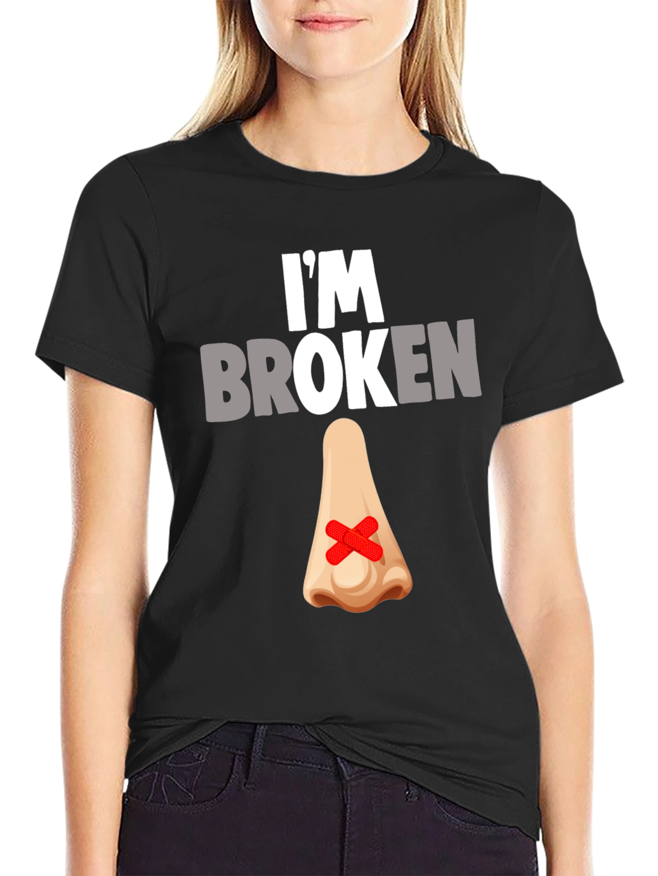 Black I'm Broken Nose T-Shirt - Novelty Graphic Tee view 2