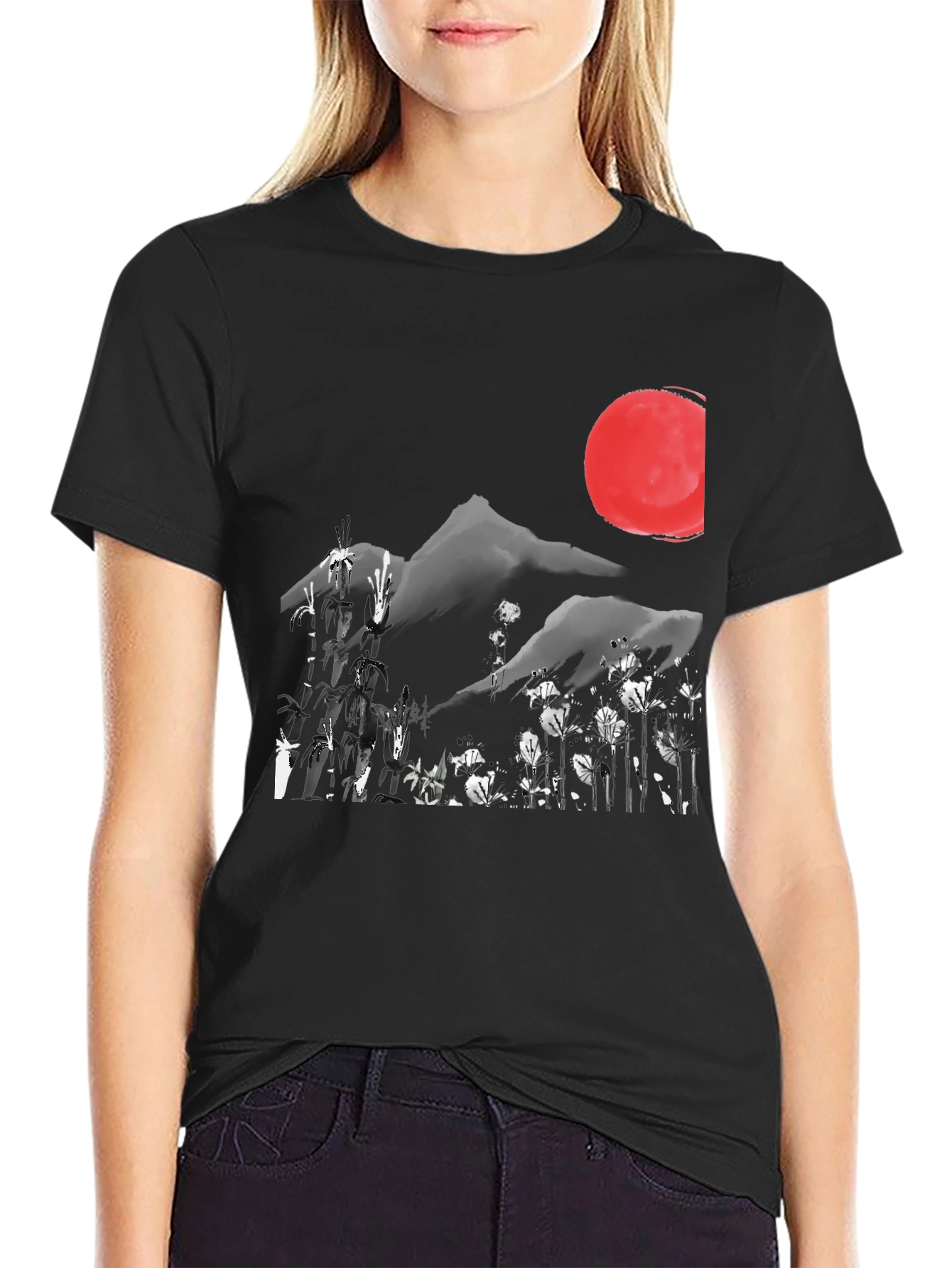 Black Japanese Ink Wash Mountain T-Shirt view 2