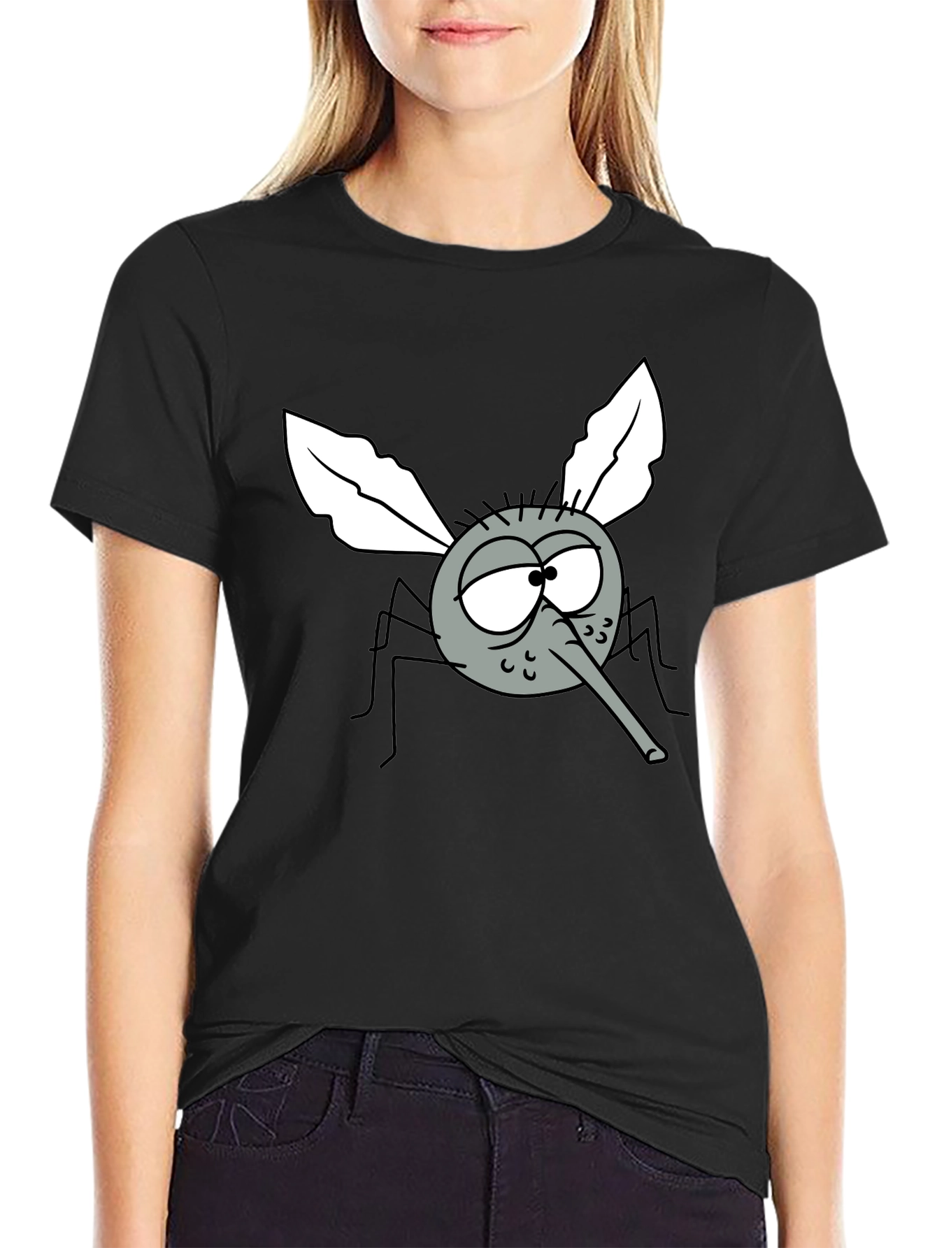 Black Funny Cartoon Mosquito Graphic T-Shirt view 2