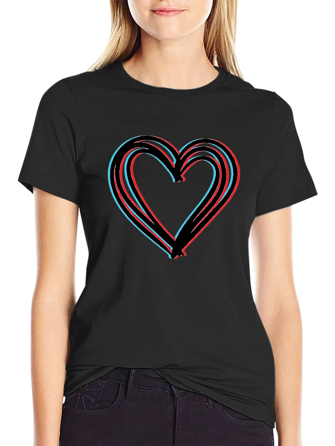 Black Modern Heart Graphic Black T-Shirt view 2