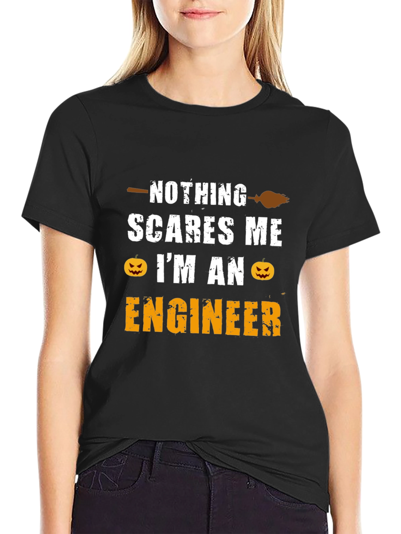 Black Nothing Scares Me I'm An Engineer T-Shirt view 2