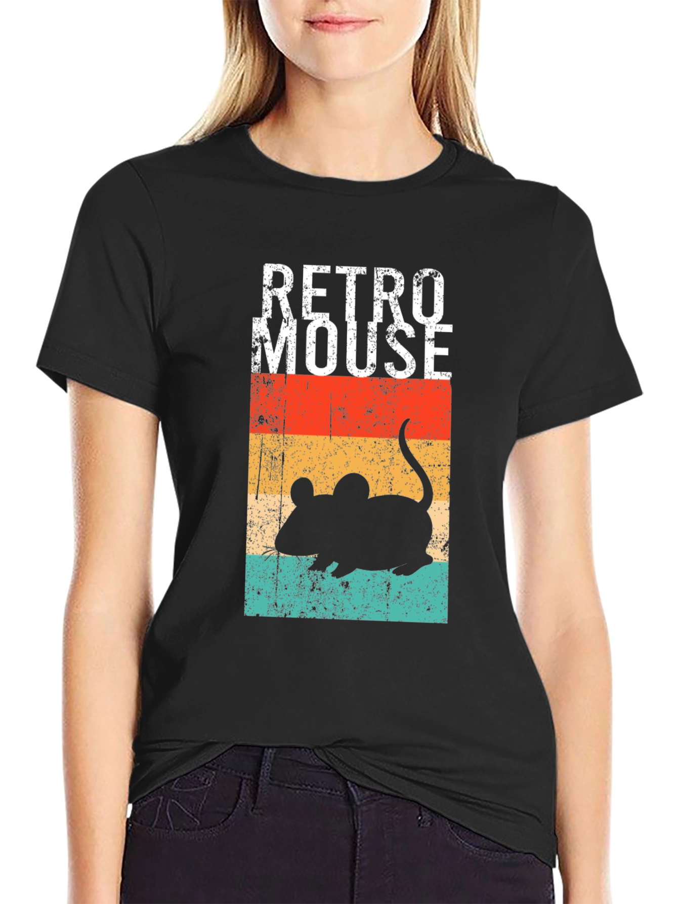 Black Retro Mouse Graphic T-Shirt - Vintage Style Tee view 2