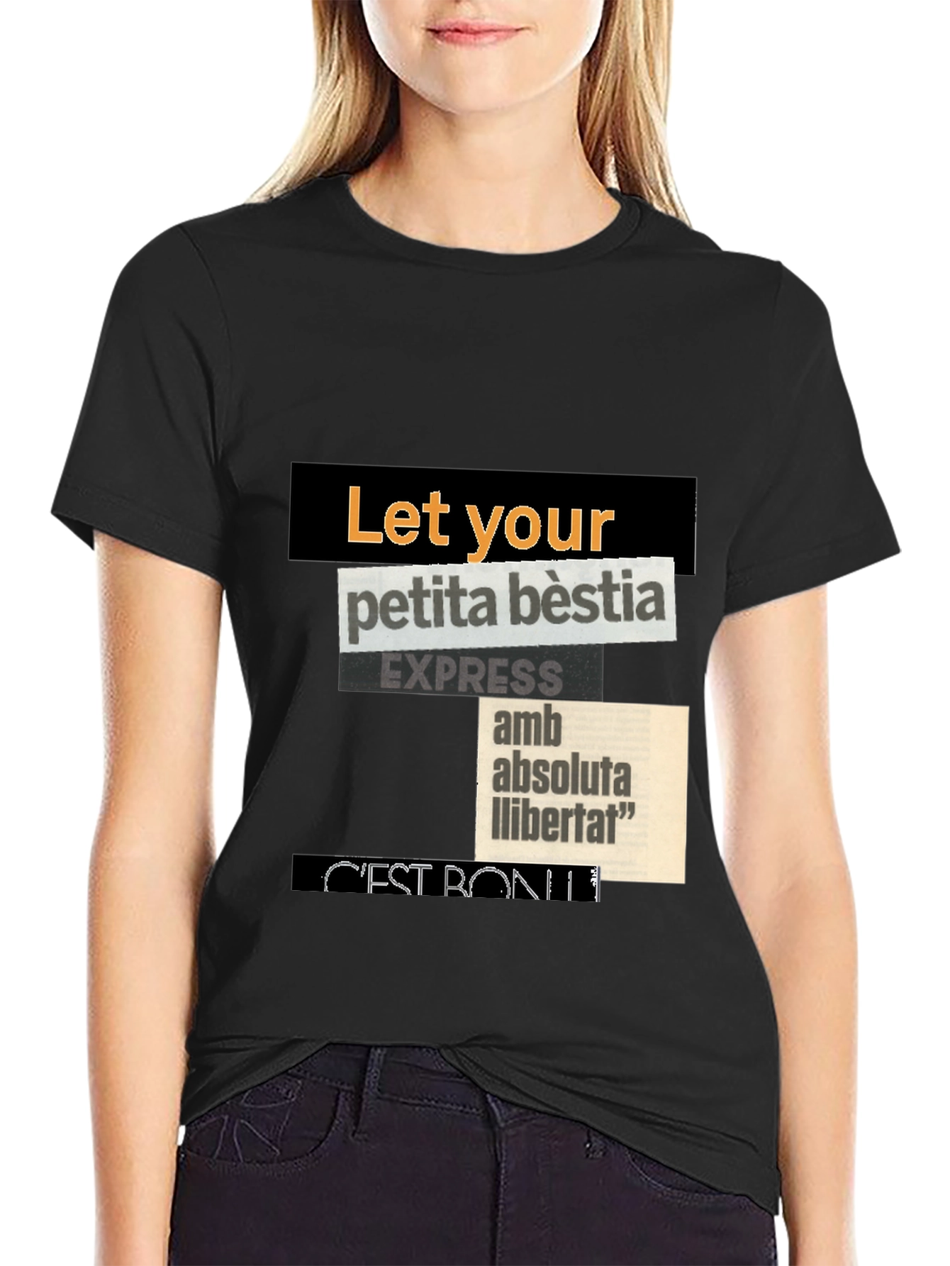 Black Abstract Collage Graphic T-Shirt view 2