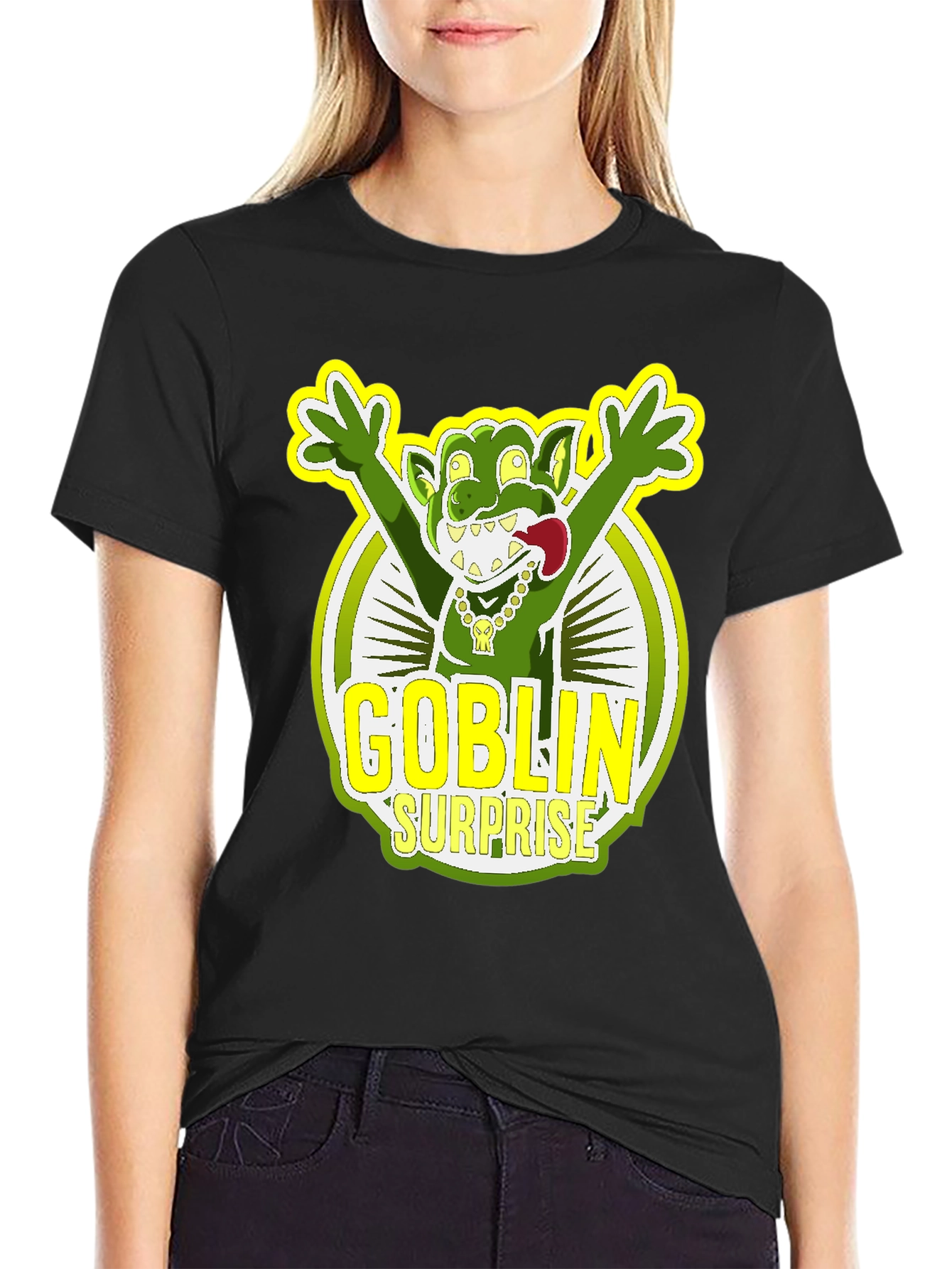Black Goblin Surprise Graphic Tee - Black Crew Neck T-Shirt view 2