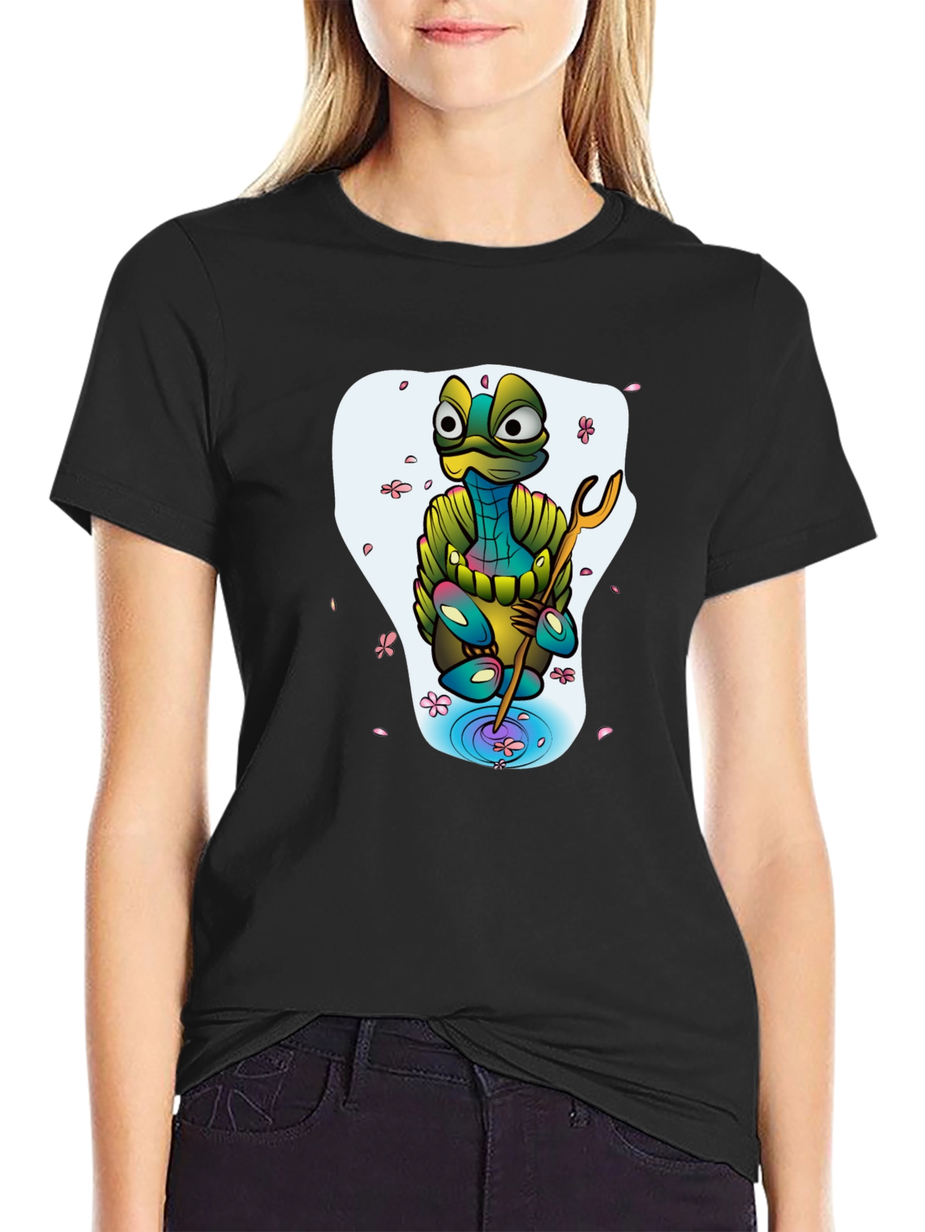 Black Cartoon Turtle Graphic Tee - Men's Black T-Shirt view 2