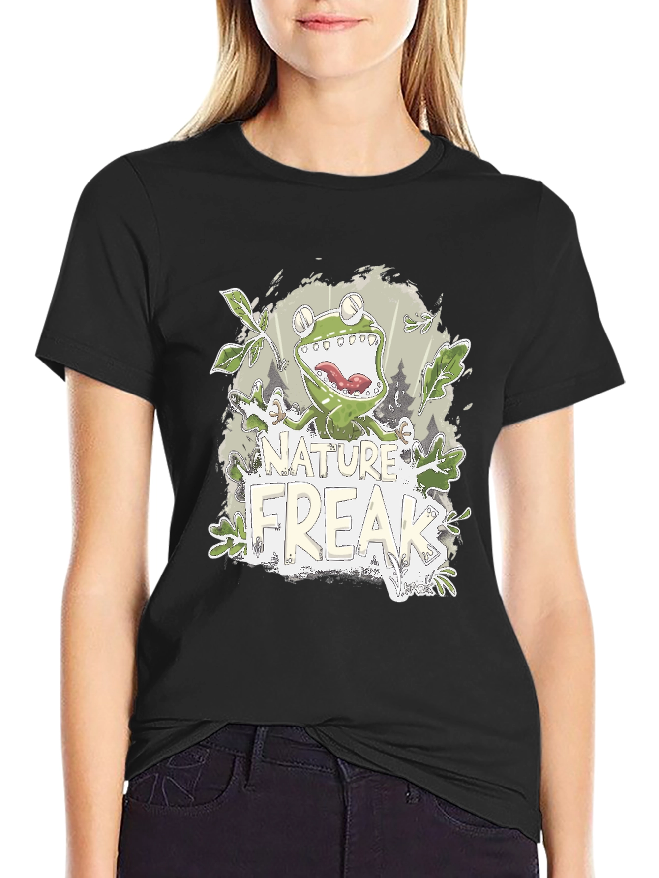 Black Nature Freak Frog Graphic T-Shirt view 2