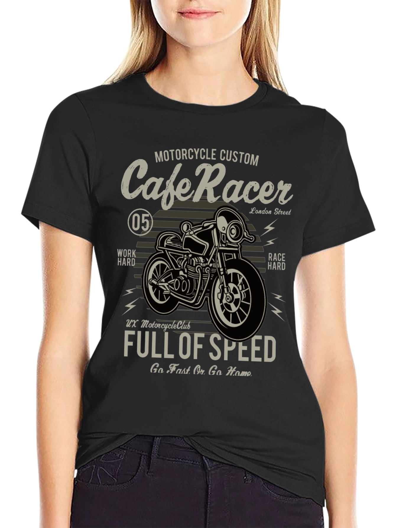 Black Cafe Racer Motorcycle Graphic T-Shirt view 2