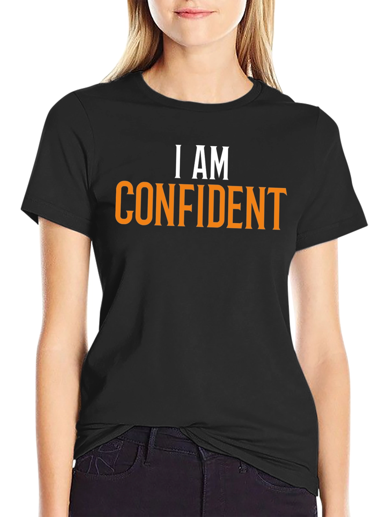 Black Confident Statement Tee - Black Cotton Crew Neck view 2