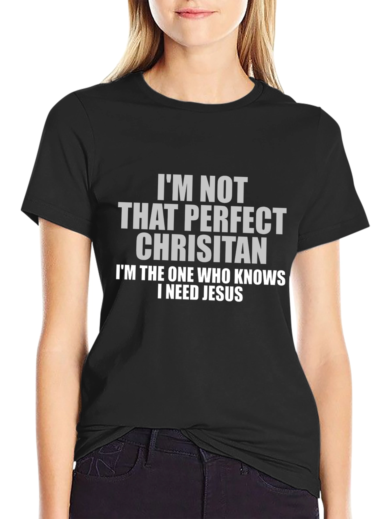 Black I Need Jesus Black Graphic T-Shirt view 2