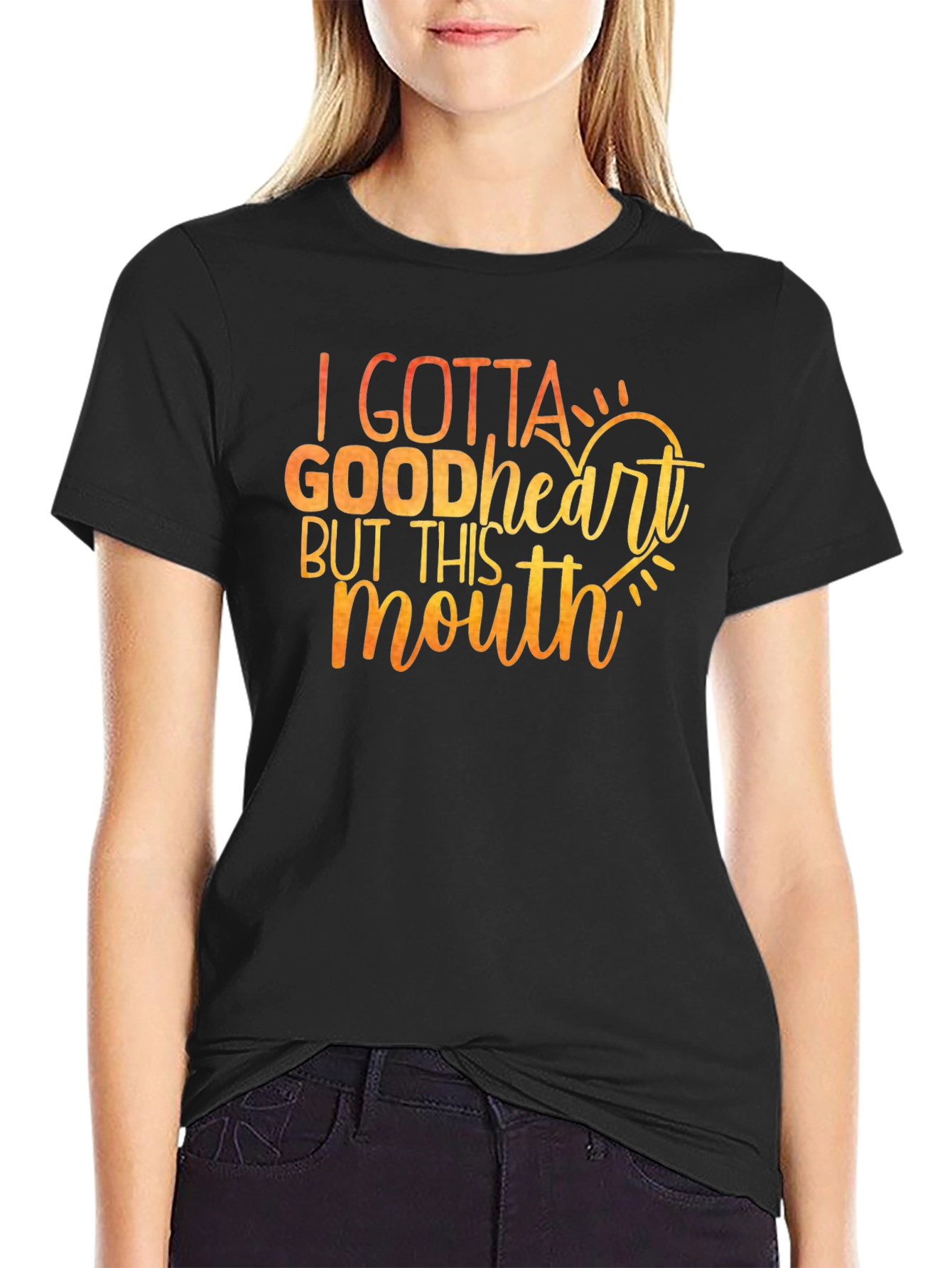 Black I Gotta Good Heart T-Shirt - Funny Sarcastic Tee view 2