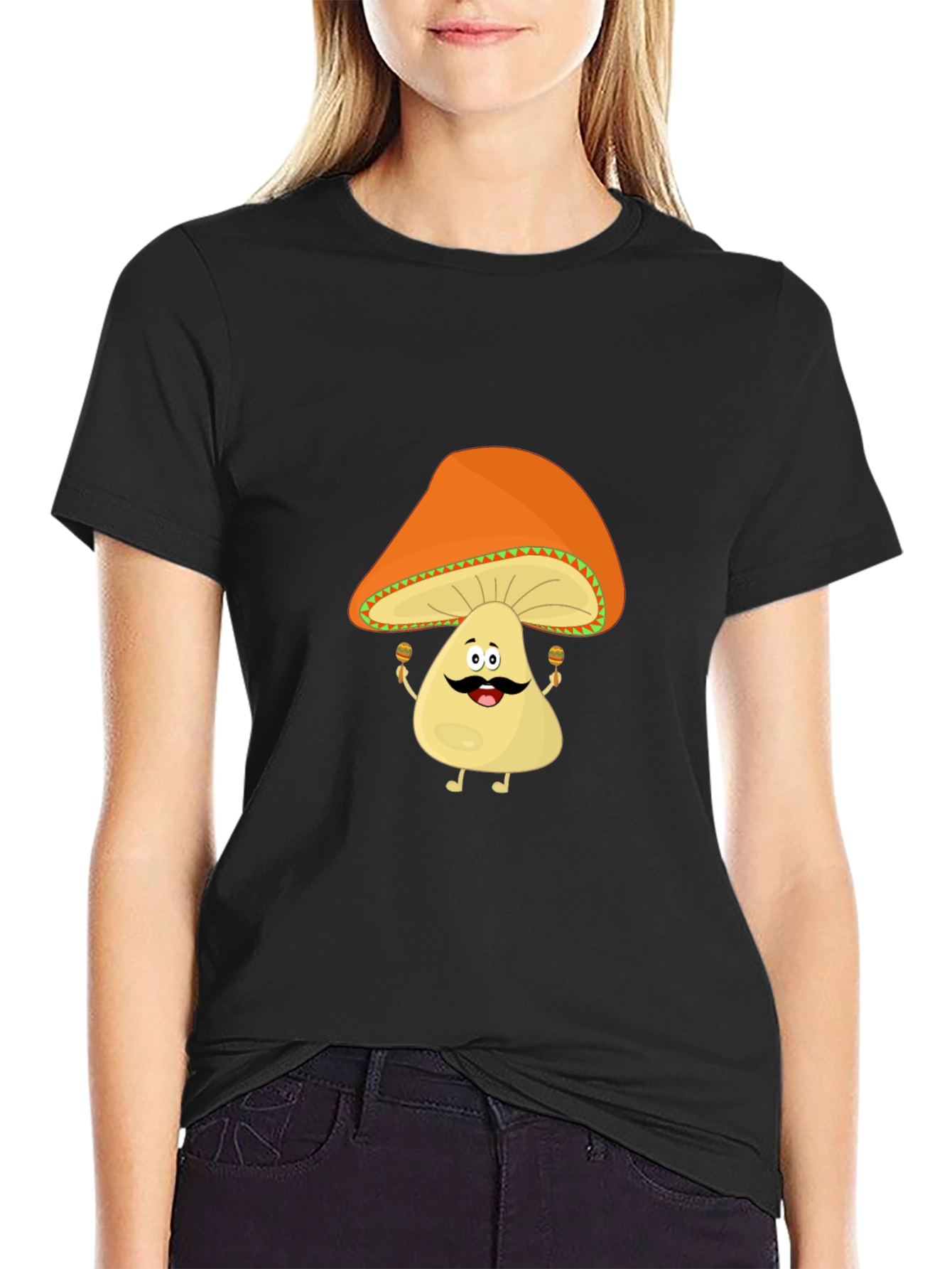 Black Funny Mushroom Man Black T-Shirt view 2