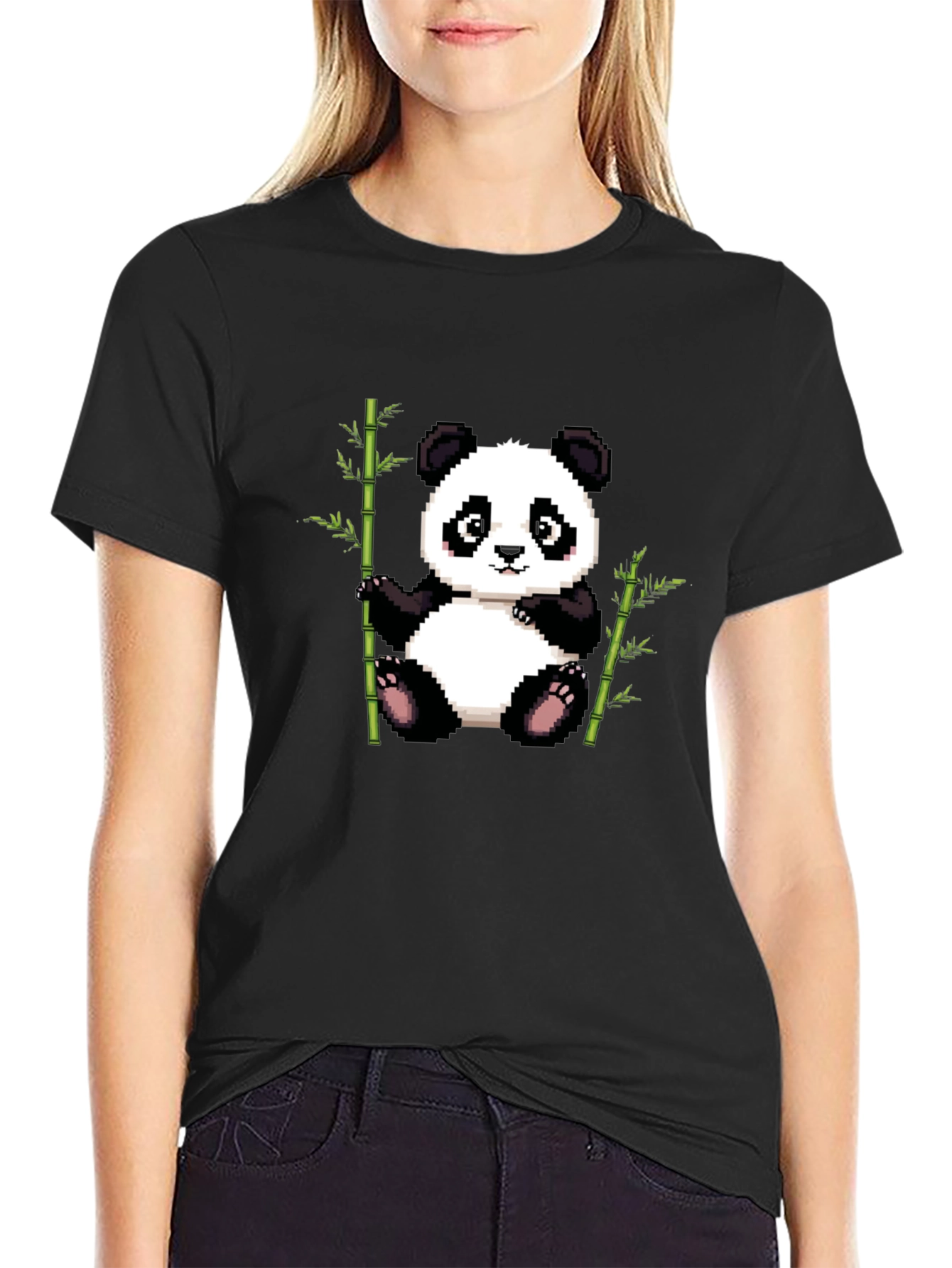 Black Pixel Panda T-Shirt - Cute Panda Bamboo Design view 2