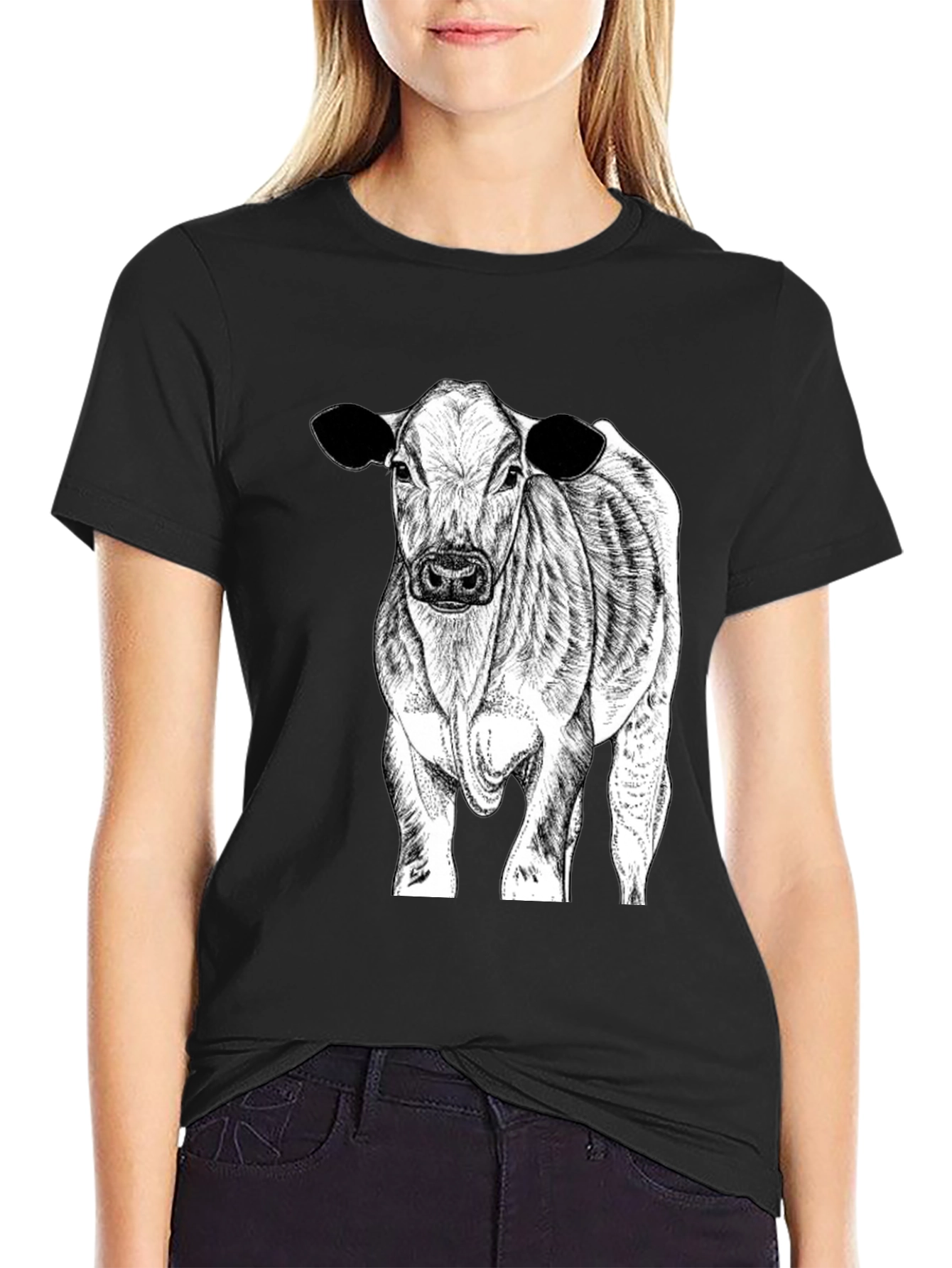Black Cow Graphic Tee - Black Cotton Blend view 2