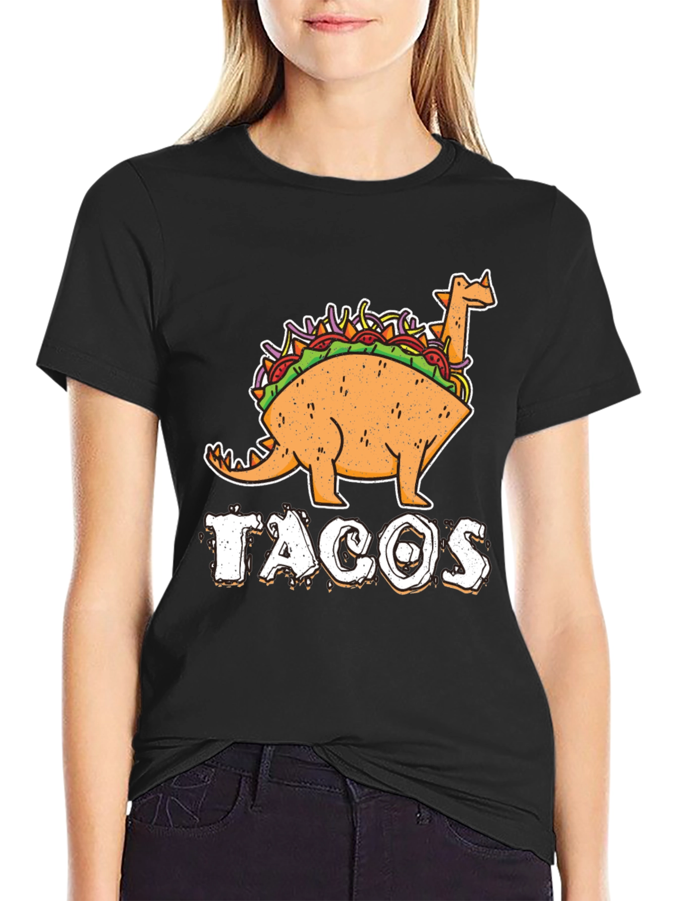 Black Taco Dinosaur T-Shirt - Funny Foodie Tee view 2