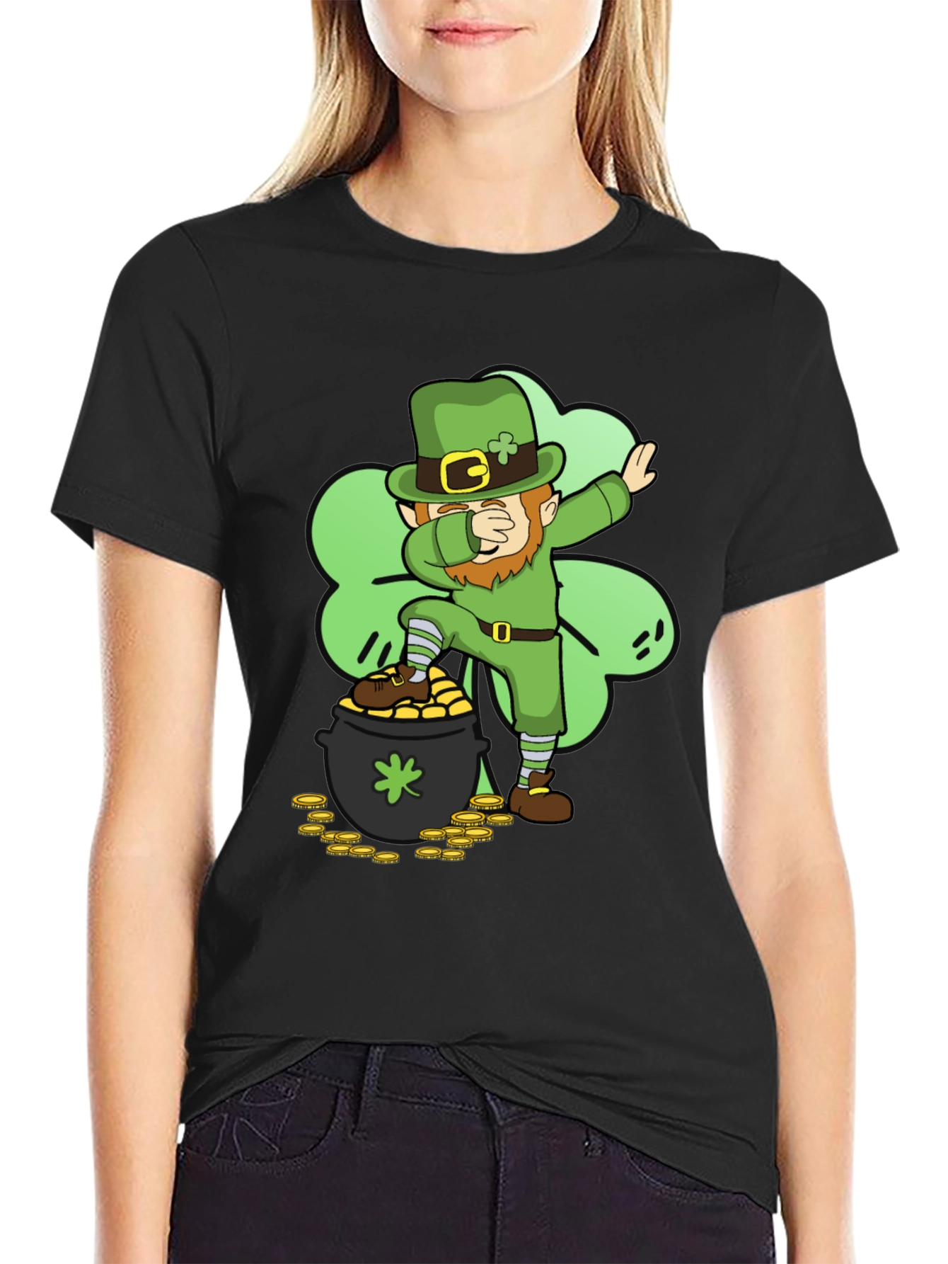Black St. Patrick's Day Leprechaun Dab T-Shirt view 2
