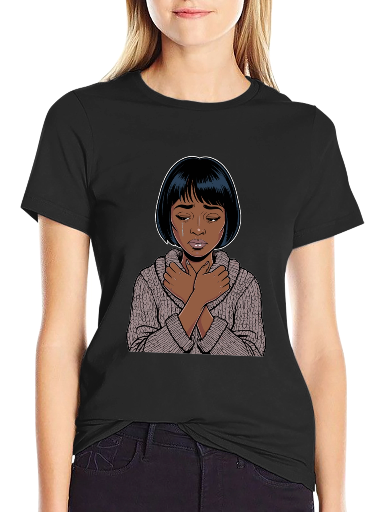 Black Emotional Cartoon Graphic T-Shirt view 2