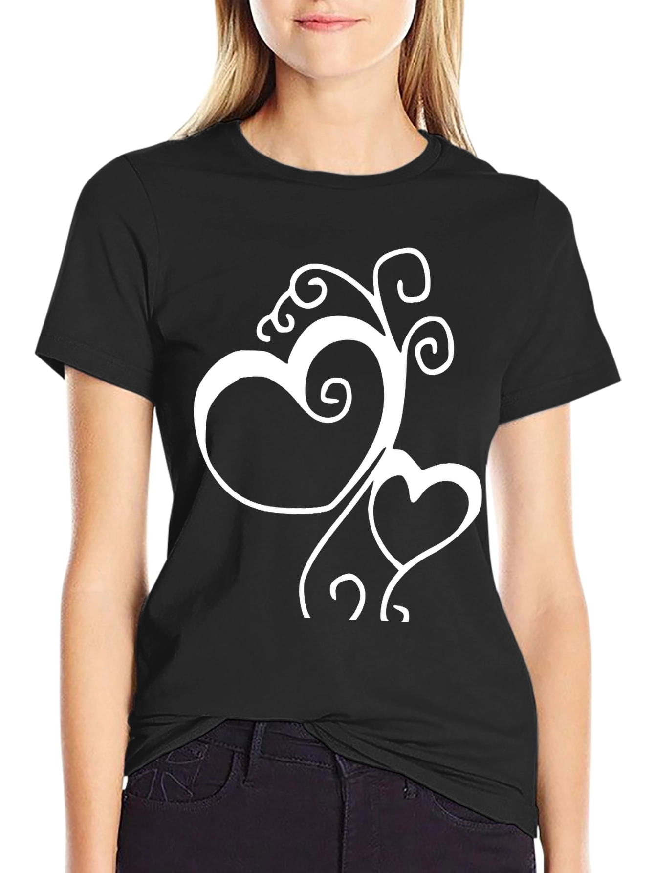 Black Heart Swirl Graphic Tee - Black Casual Shirt view 2