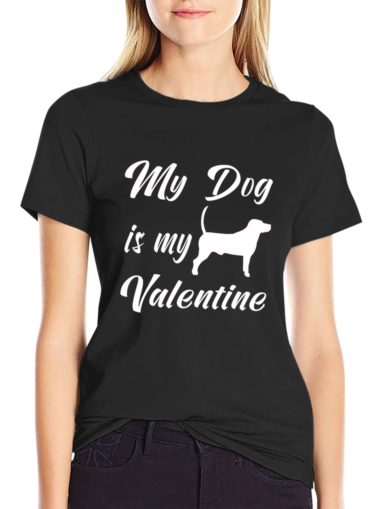 Black My Dog is My Valentine Black T-Shirt view 2