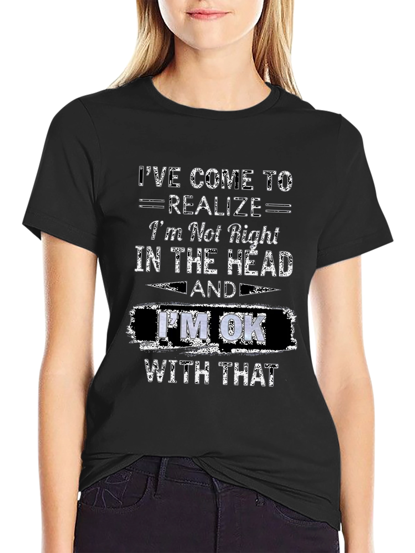 Black Funny Graphic T-Shirt - I'm Not Right in the Head view 2