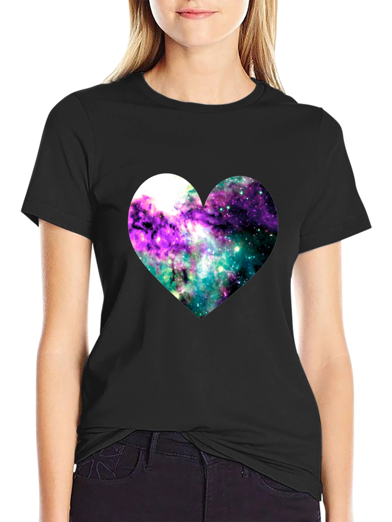 Black Galaxy Heart Graphic Tee - Black Cotton Blend view 2