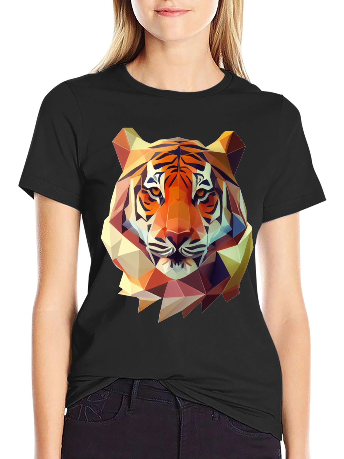 Black Geometric Tiger Graphic Tee - Men's Black T-Shirt view 2