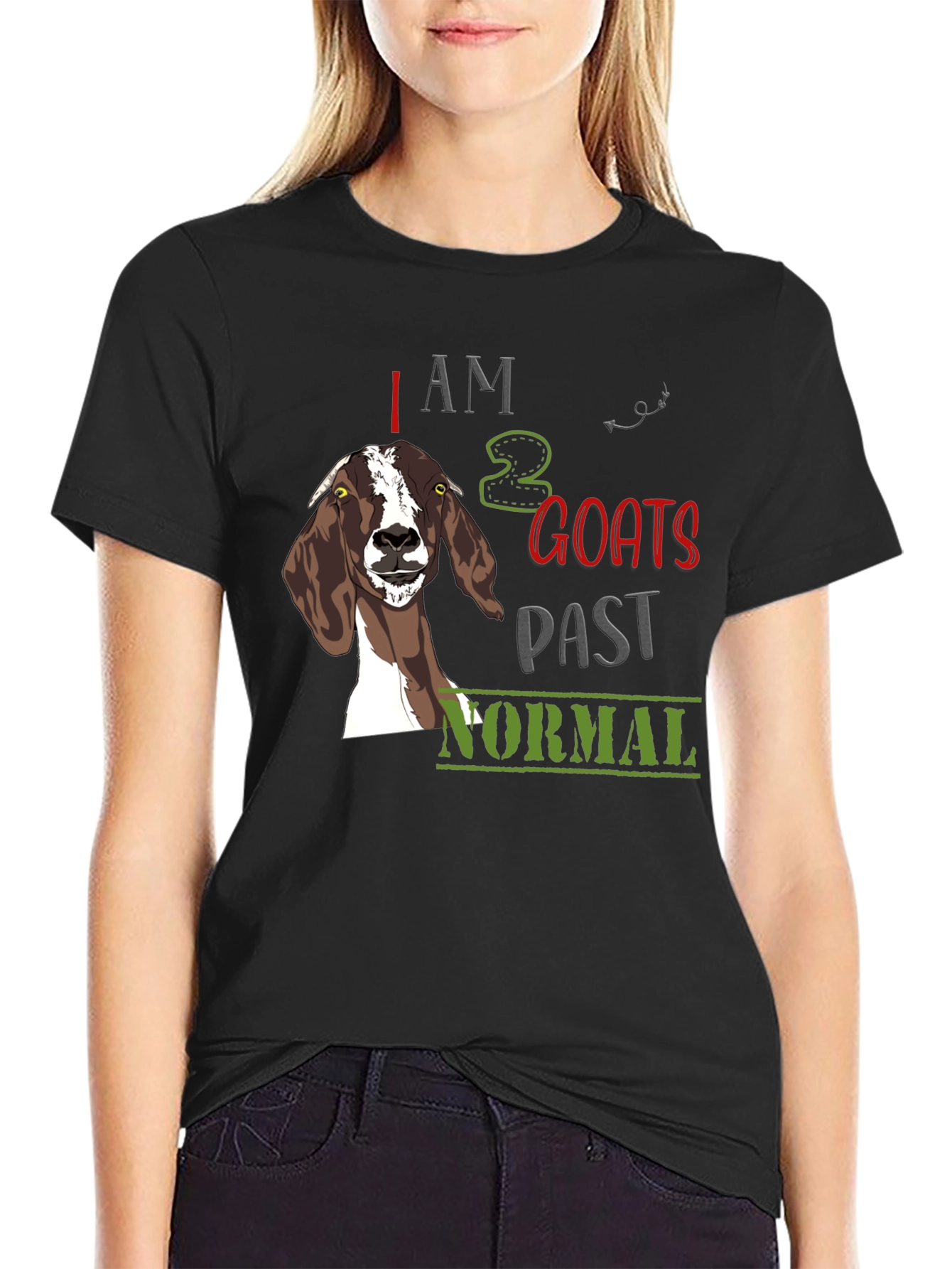 Black I am 2 Goats Past Normal Graphic Tee view 2
