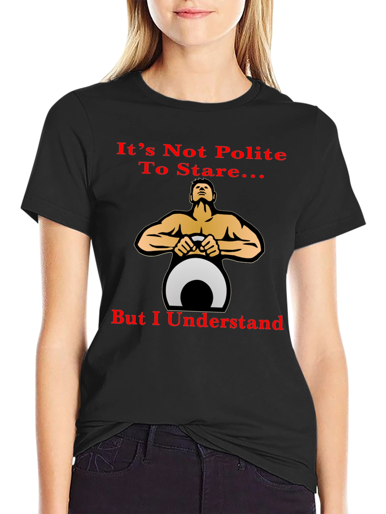 Black Funny Fitness T-Shirt: It's Not Polite To Stare... view 2