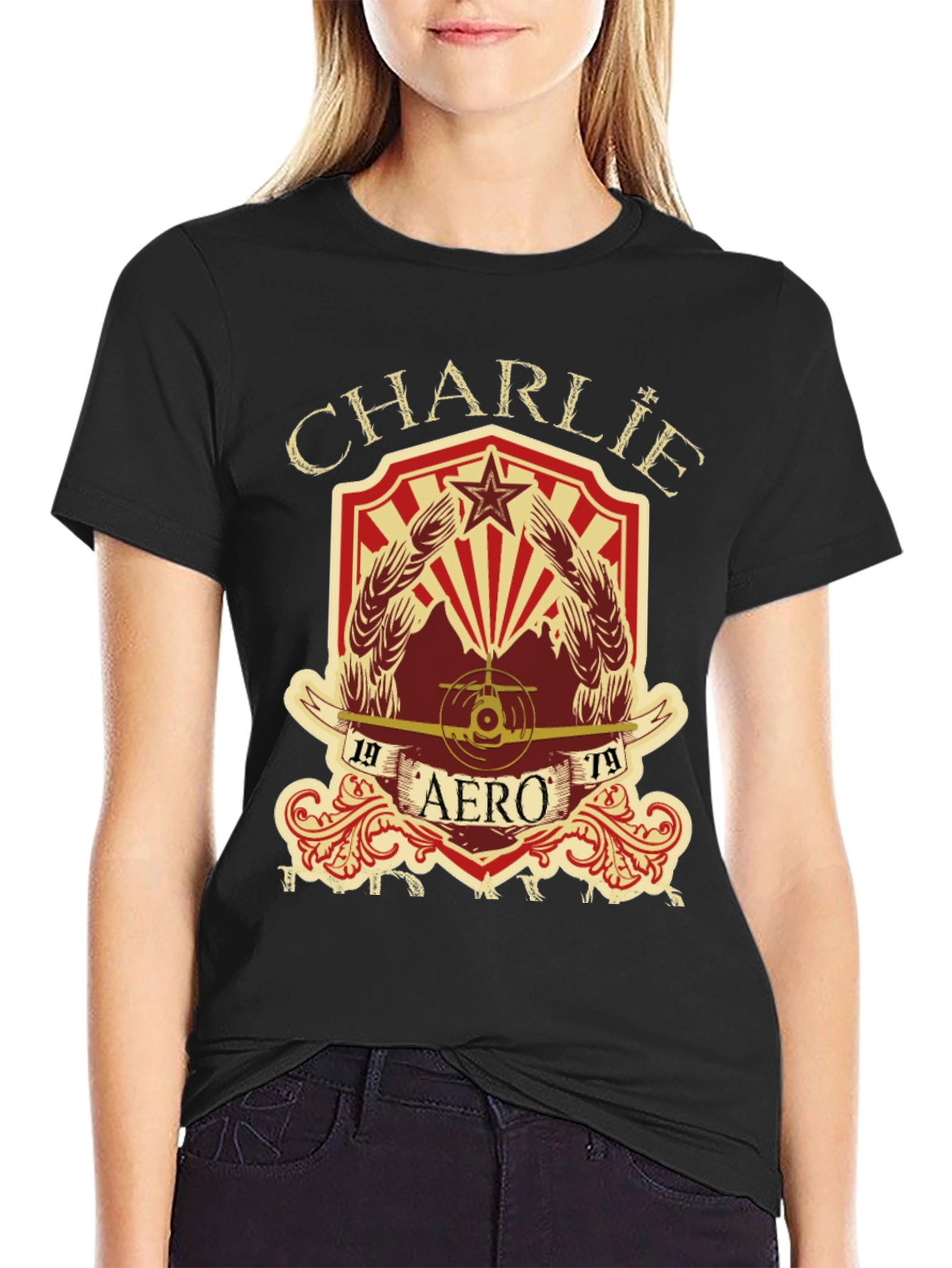 Black Charlie Aero 1979 Vintage Style Graphic T-Shirt view 2