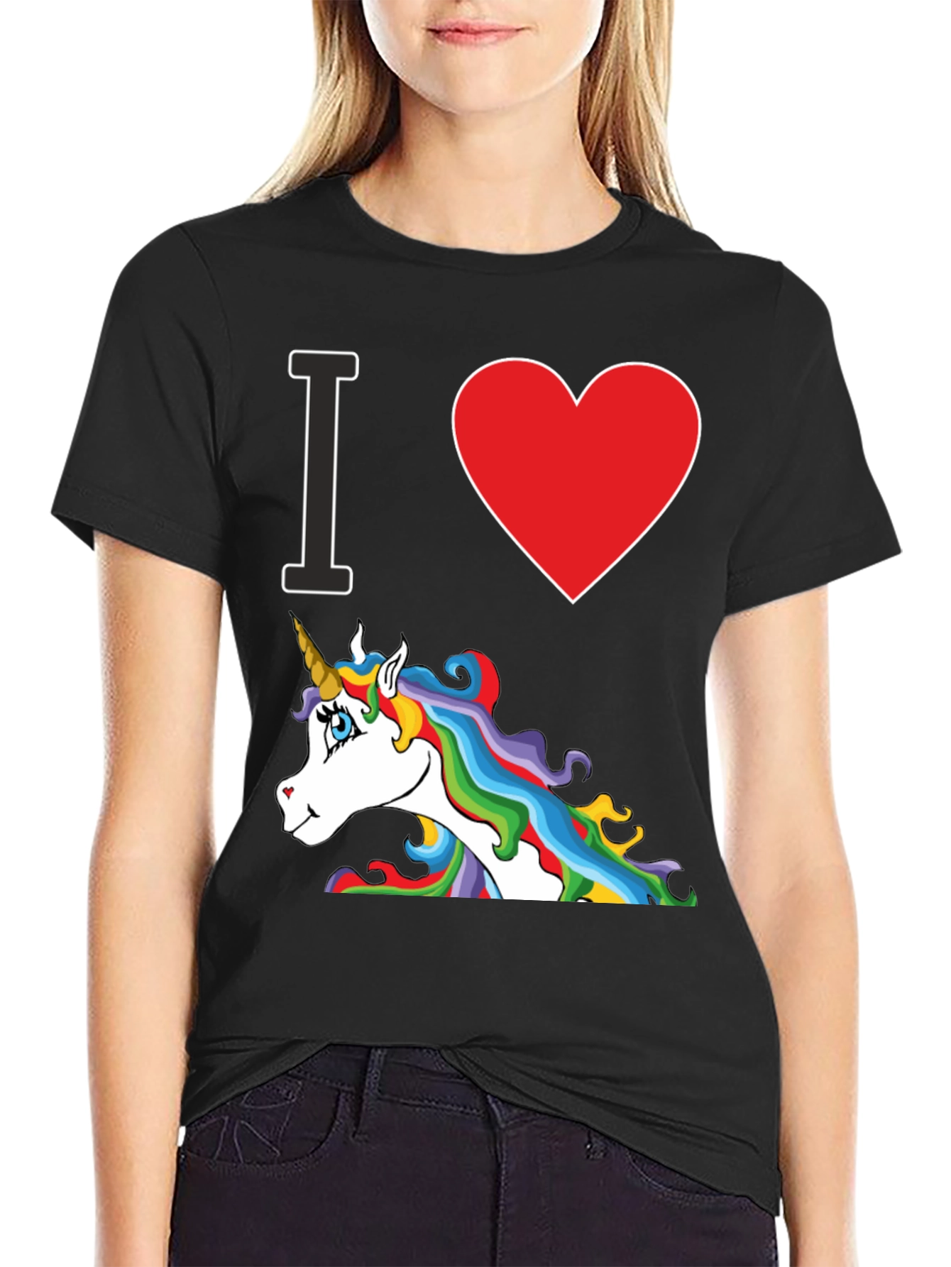 Black I Heart Unicorn Black T-Shirt view 2