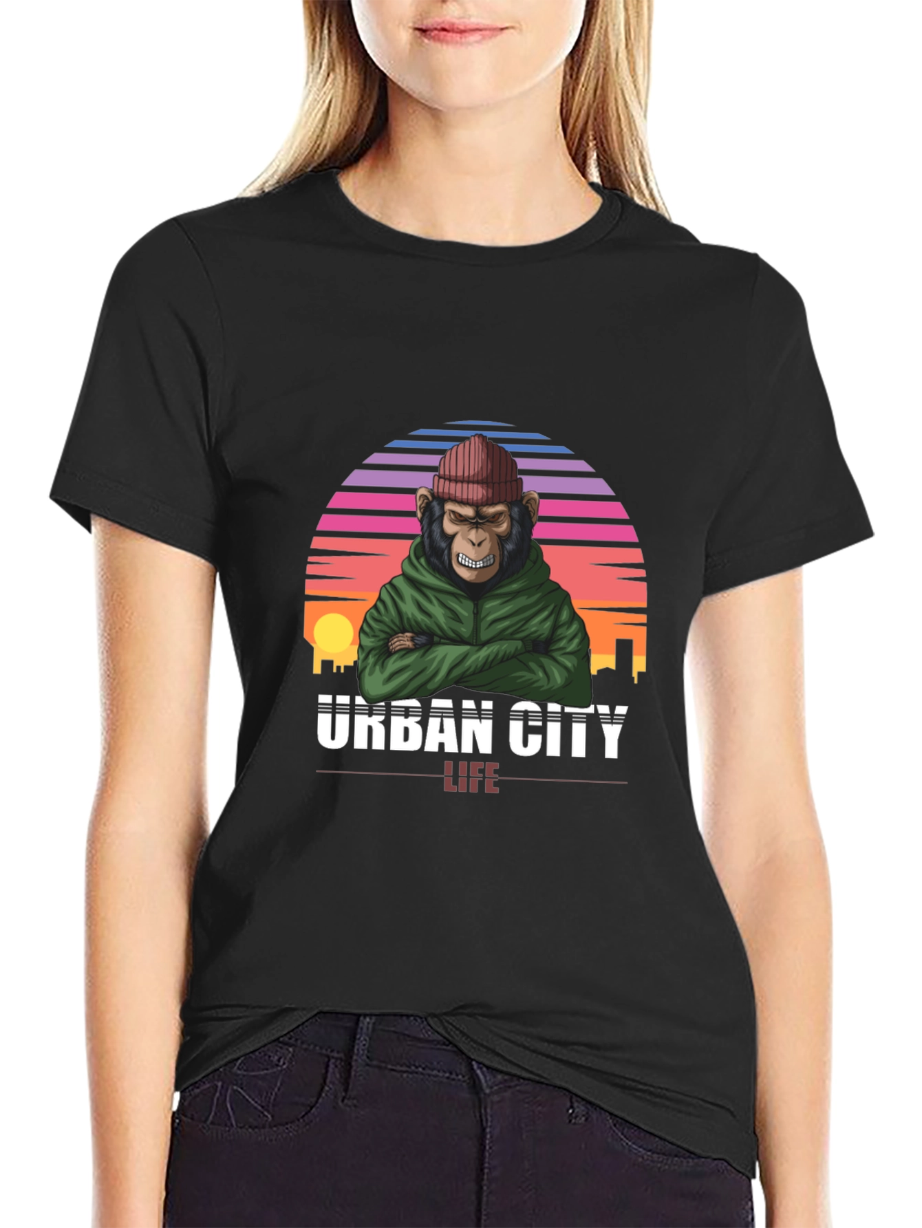 Black Urban City Monkey Tee - Cool Graphic T-Shirt view 2