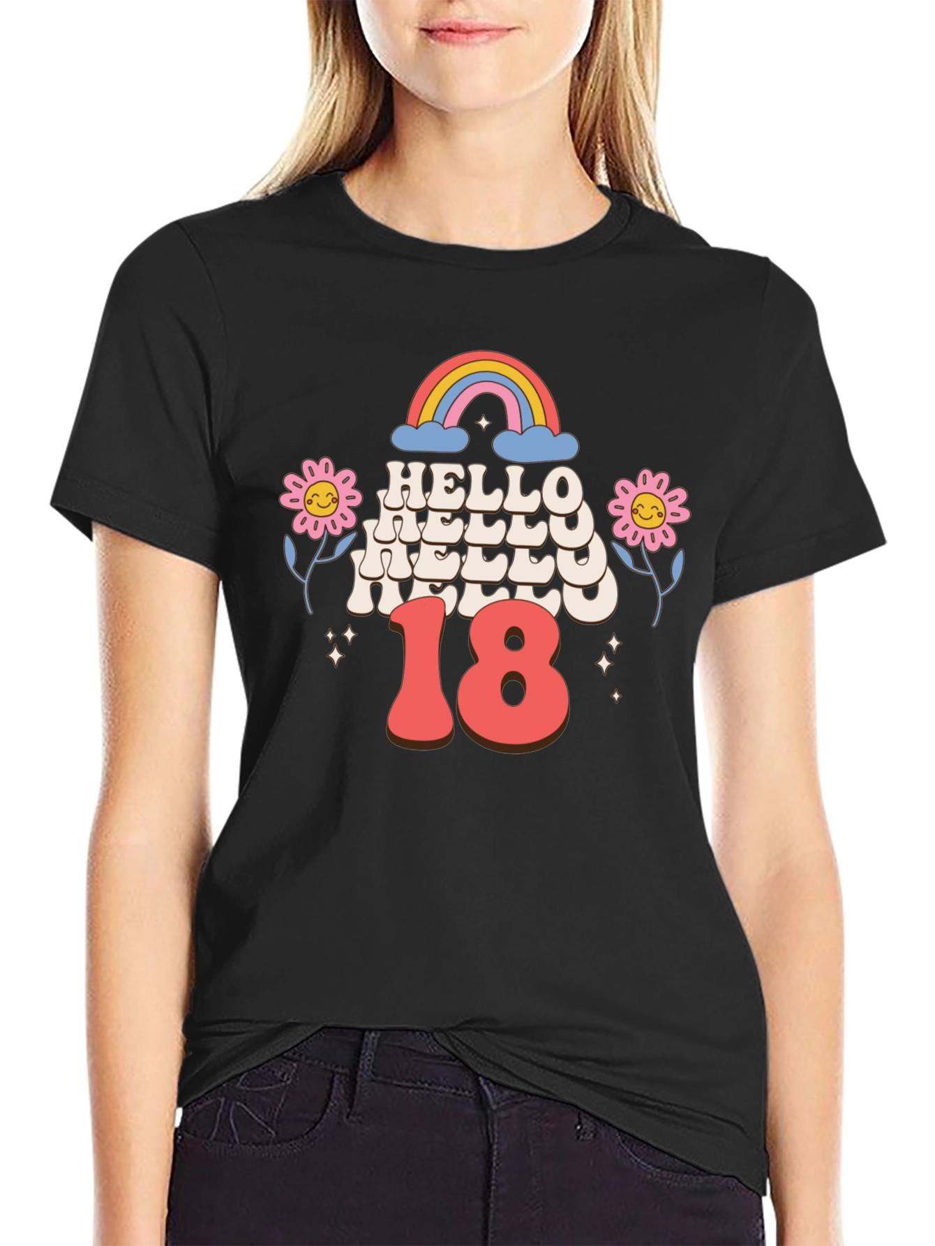 Black Hello 18 Birthday T-Shirt view 2