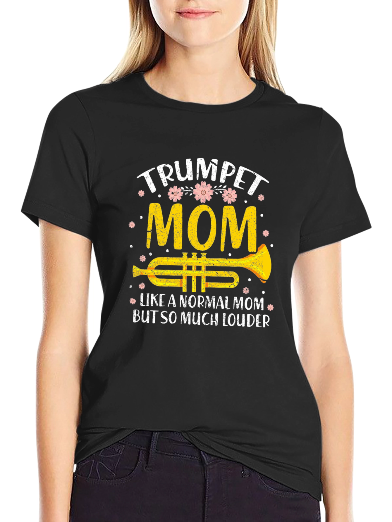 Black Trumpet Mom T-Shirt, Musician Gift view 2