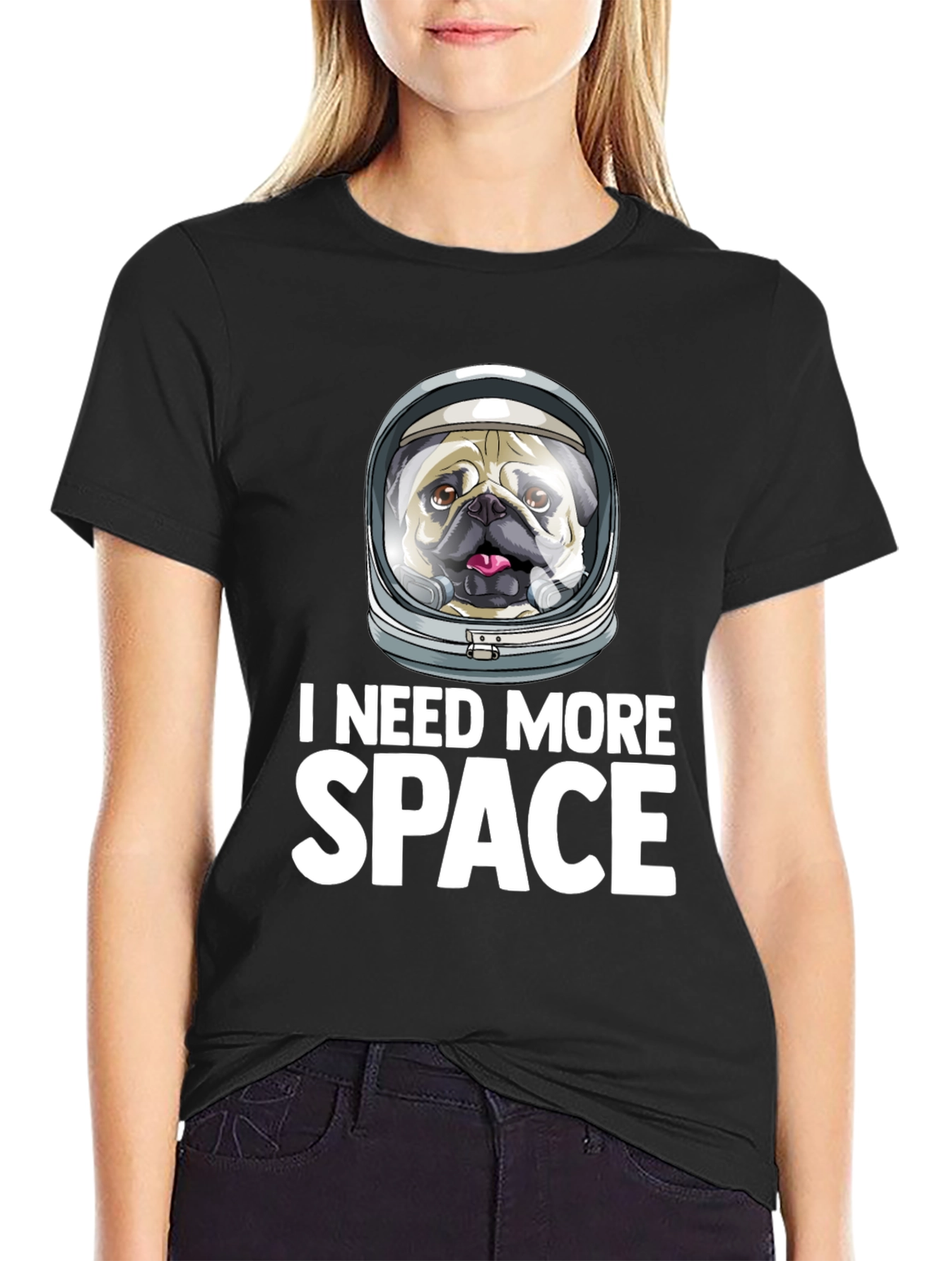Black I Need More Space Pug T-Shirt - Funny Dog Astronaut Tee view 2
