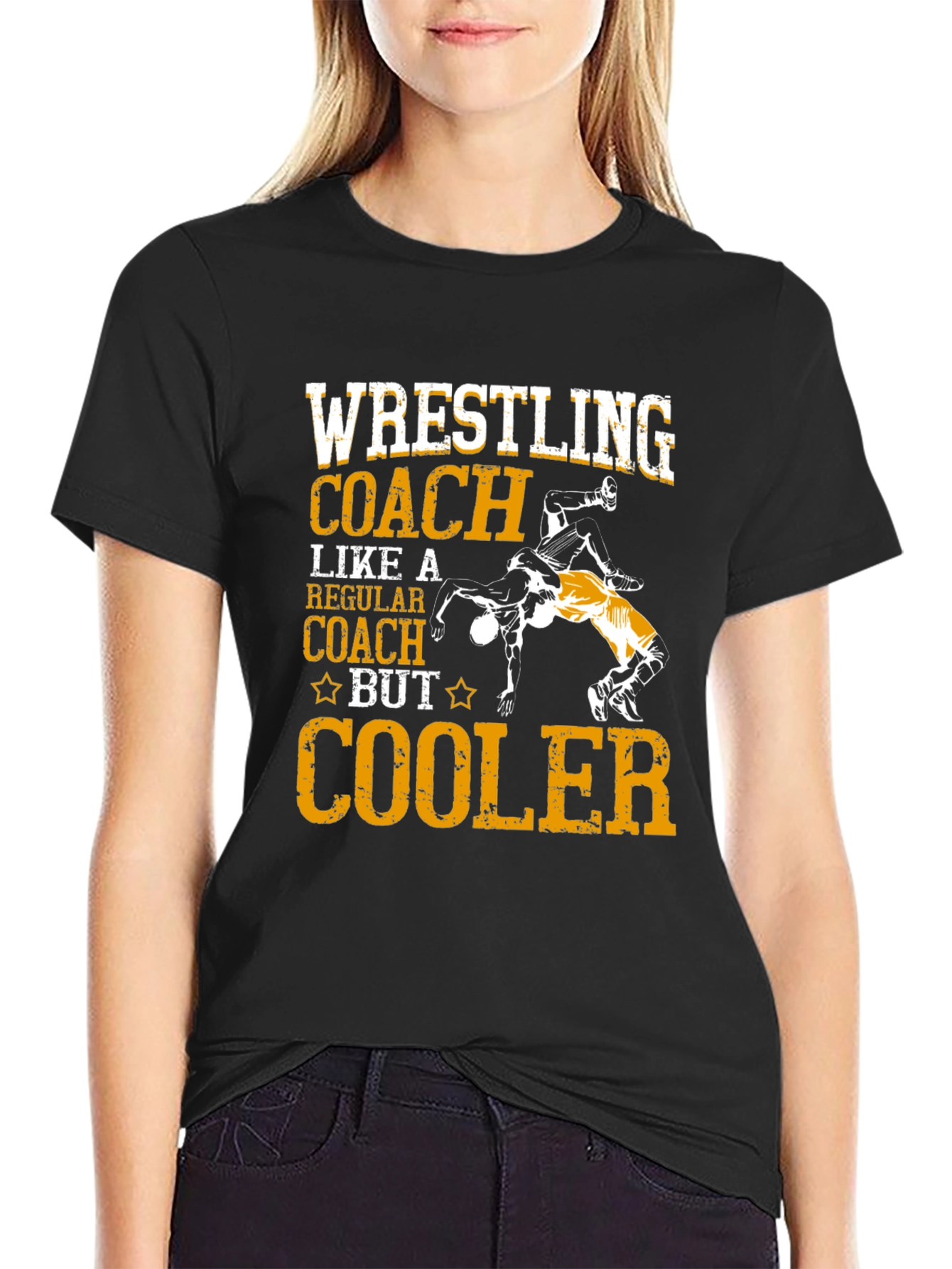 Black Wrestling Coach T-Shirt - Cooler Design view 2