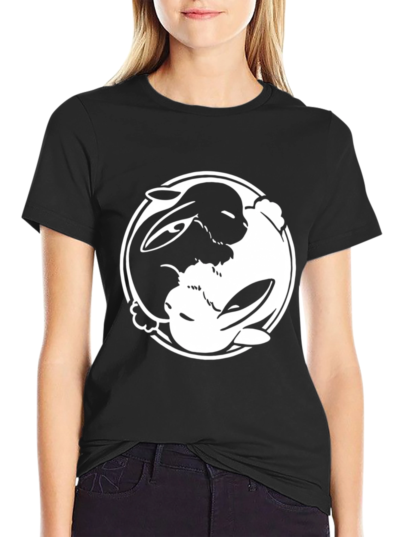 Black Yin Yang Rabbit Graphic T-Shirt - Balance & Style view 2