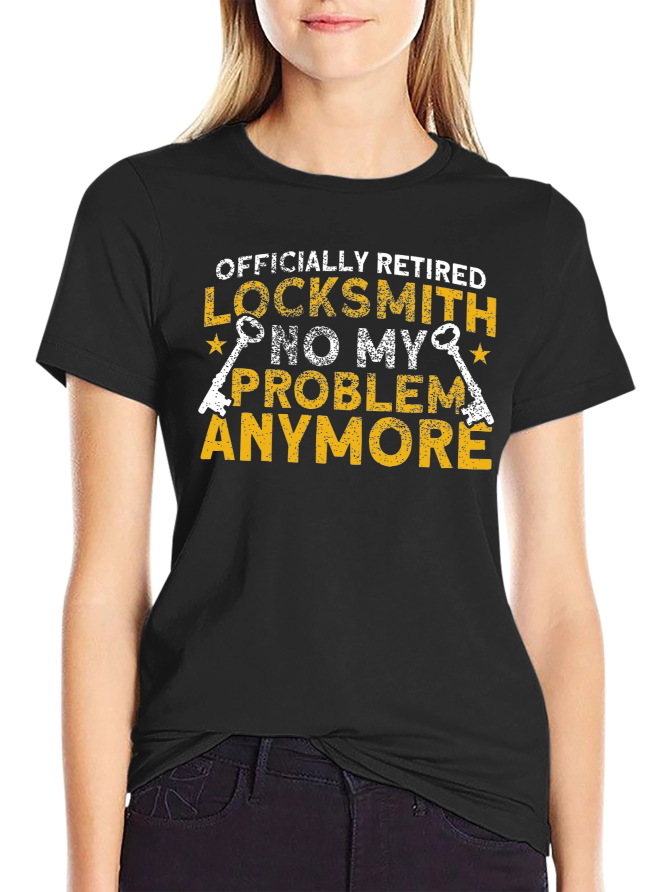Black Retired Locksmith T-Shirt - No My Problem Anymore view 2
