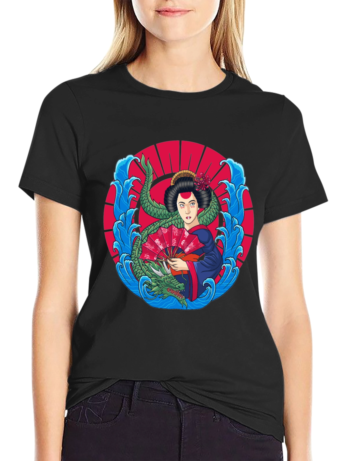 Black Geisha Dragon Graphic Tee view 2