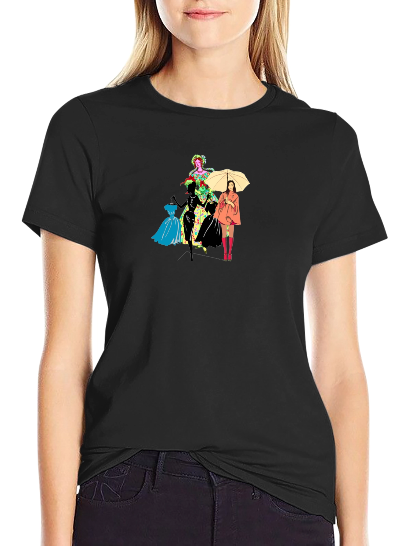 Stylish Black T-Shirt with Fashion Illustration - 2
