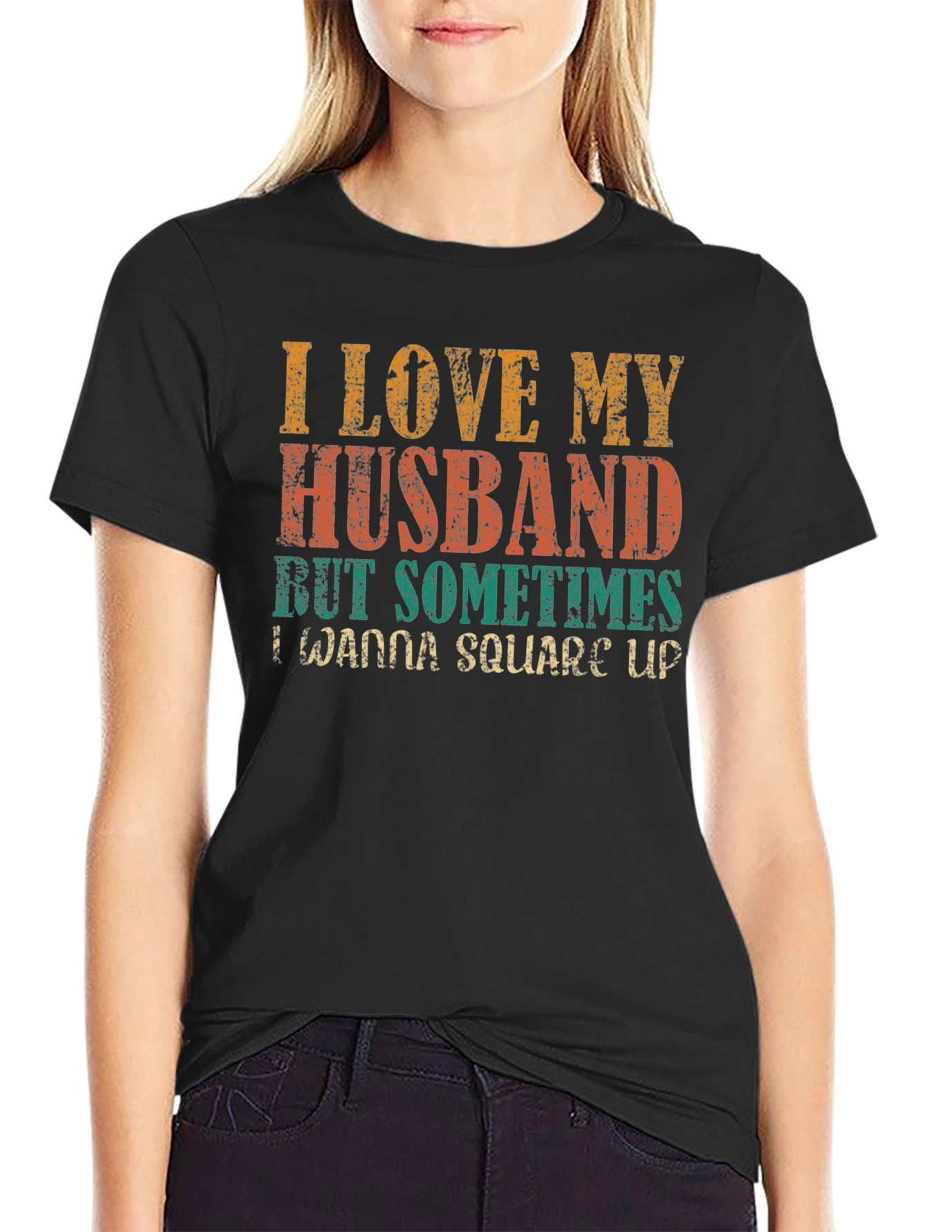 Black I Love My Husband Novelty Graphic Tee view 2